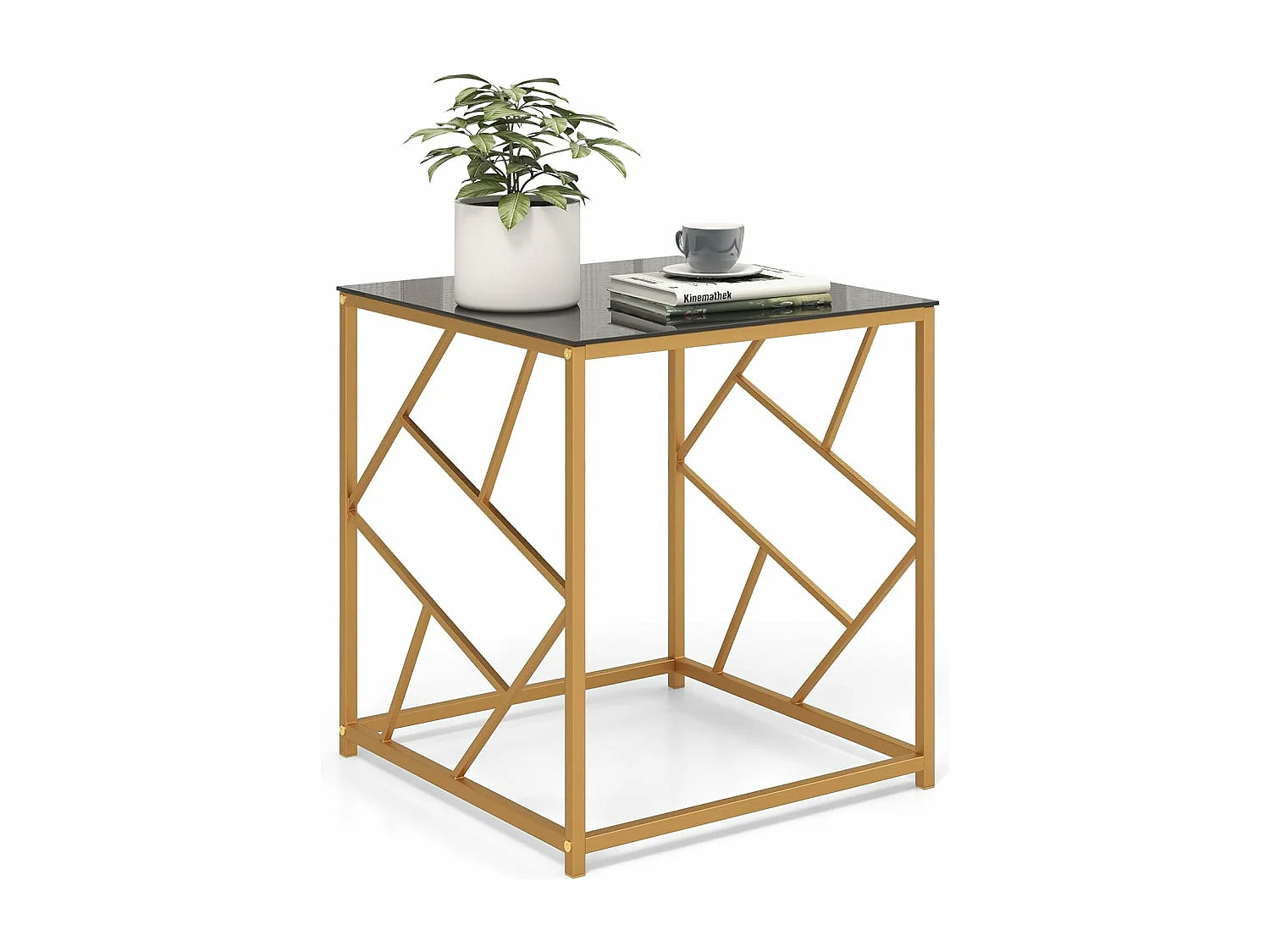 Bout de canapé carré verre trempé cadre doré – GEOMIA