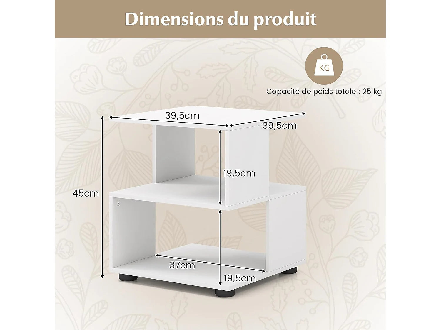 Bout de canapé carré à étagères blanc – NIVO