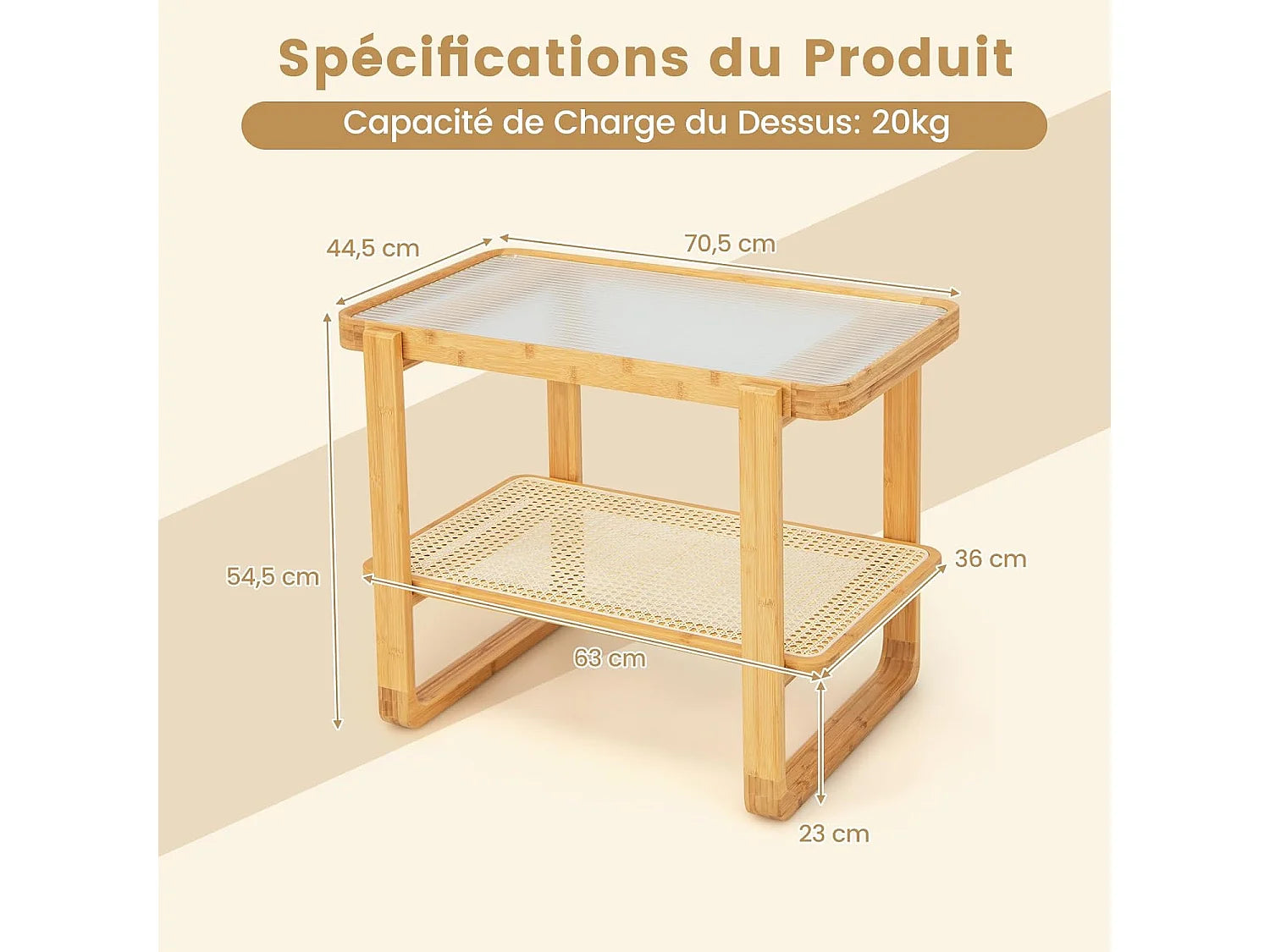 Bout de canapé rotin et verre esprit bohème – CALYPSO