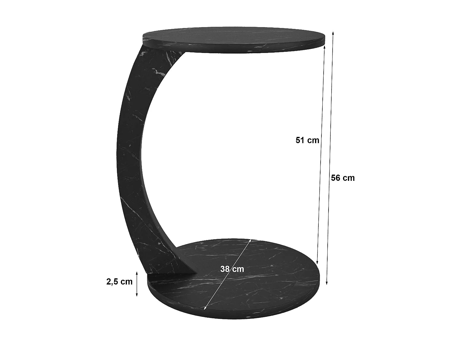 Bout de canapé rond effet marbre noir – ONYX