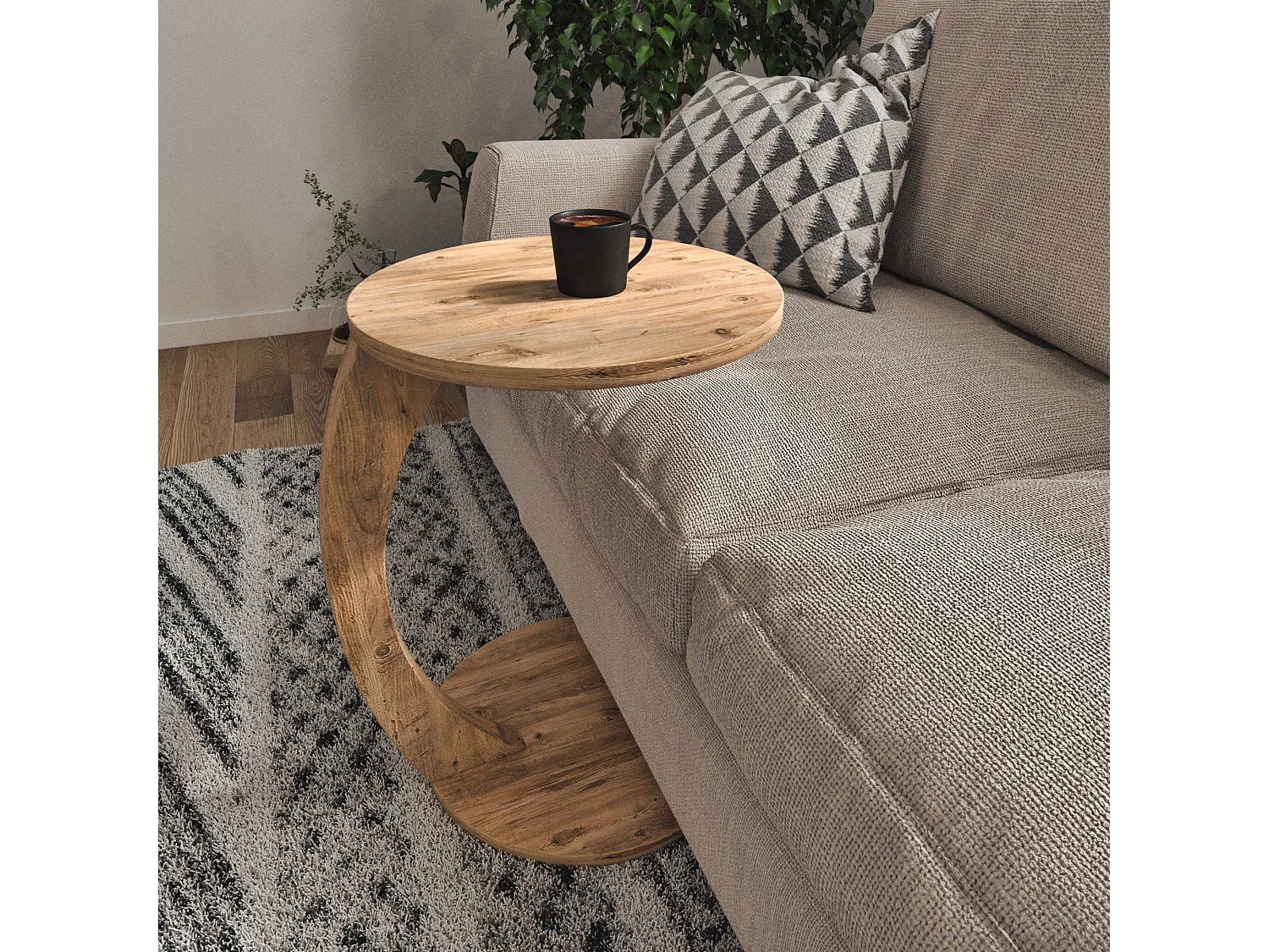 Bout de canapé rond effet bois compact – HOLBY