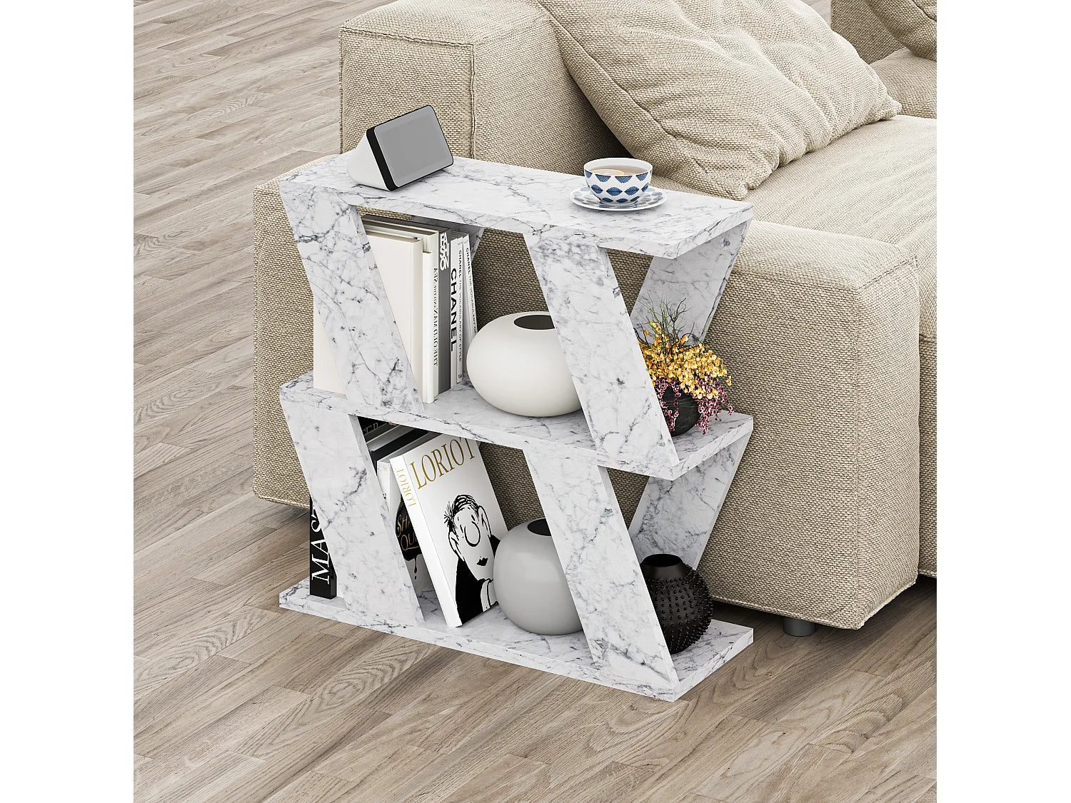 Bout de canapé rectangulaire effet marbre blanc – LAZENA