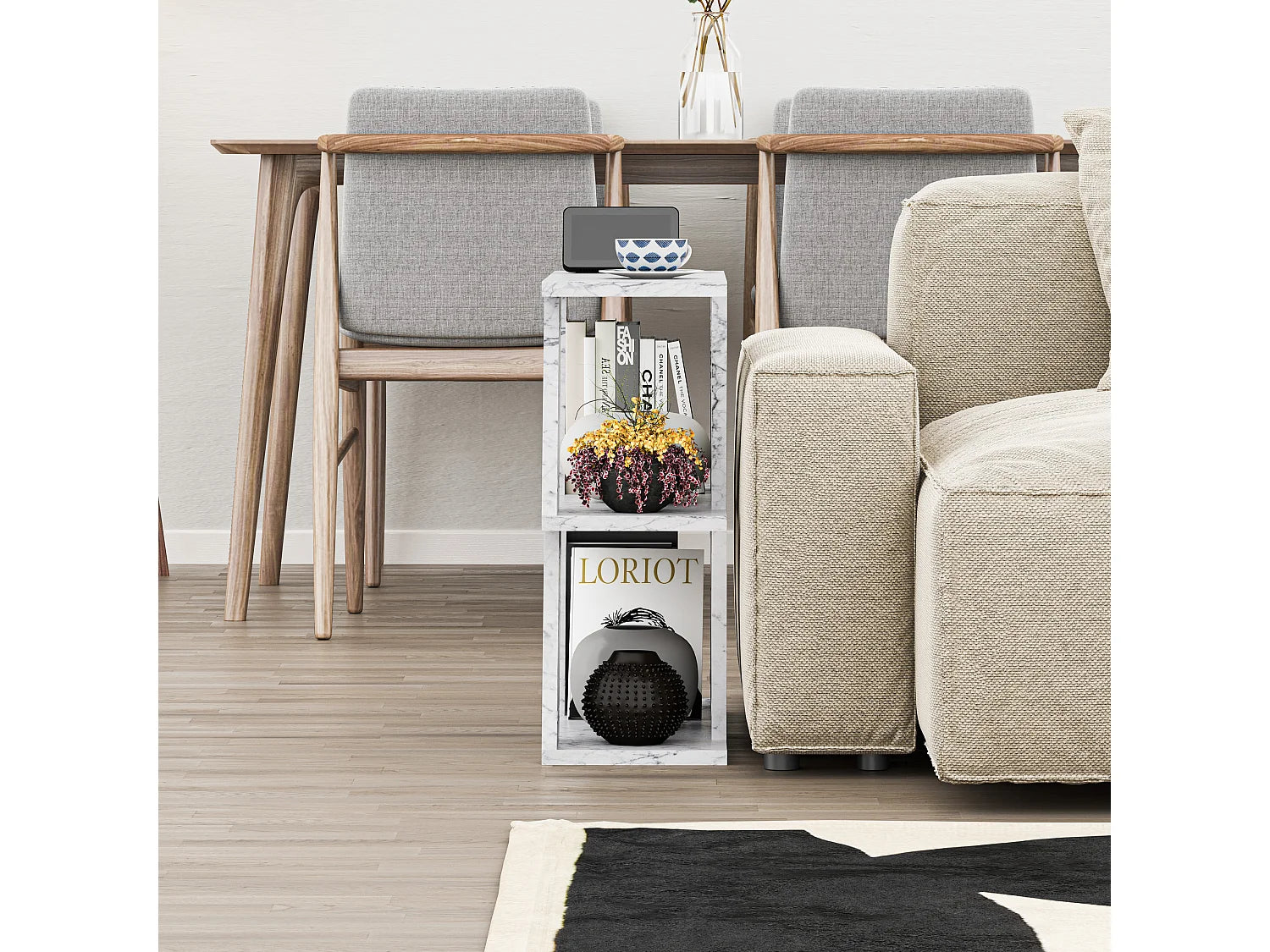 Bout de canapé rectangulaire effet marbre blanc – LAZENA