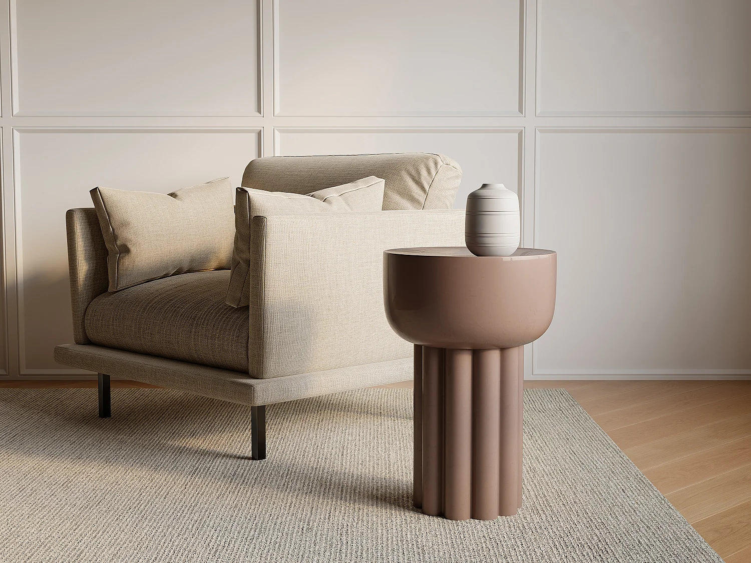 Bout de canapé haut en métal beige géométrique – ALBA