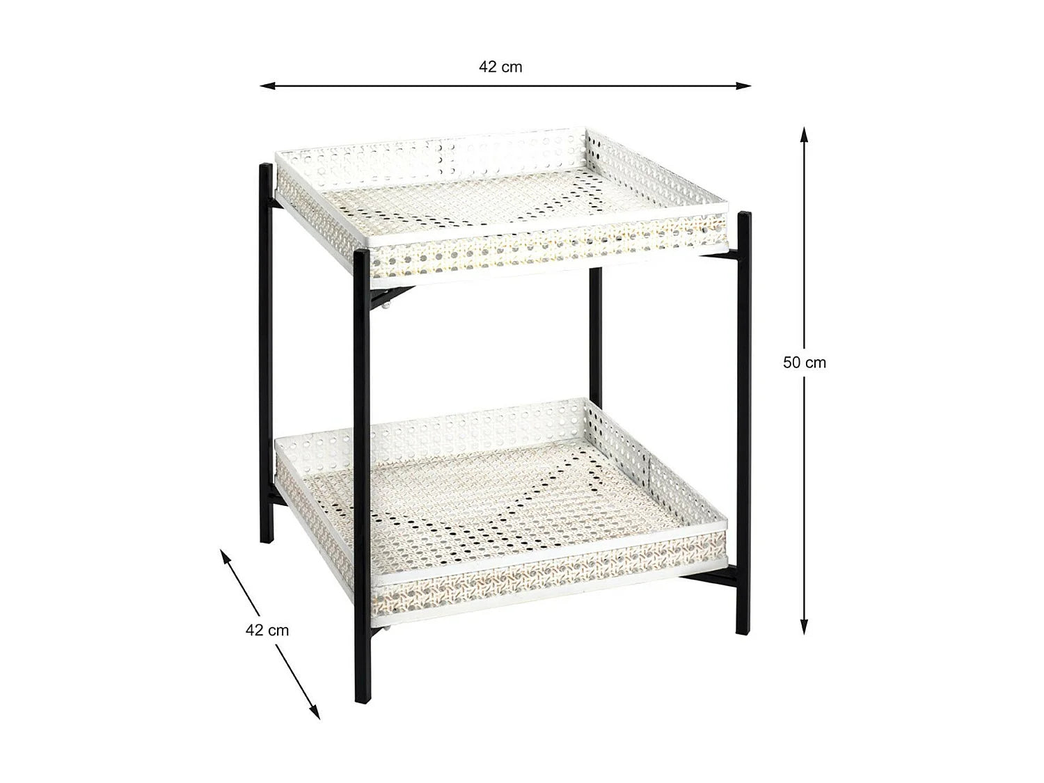 Bout de canapé carré cannage 2 niveaux blanc – ROTANG