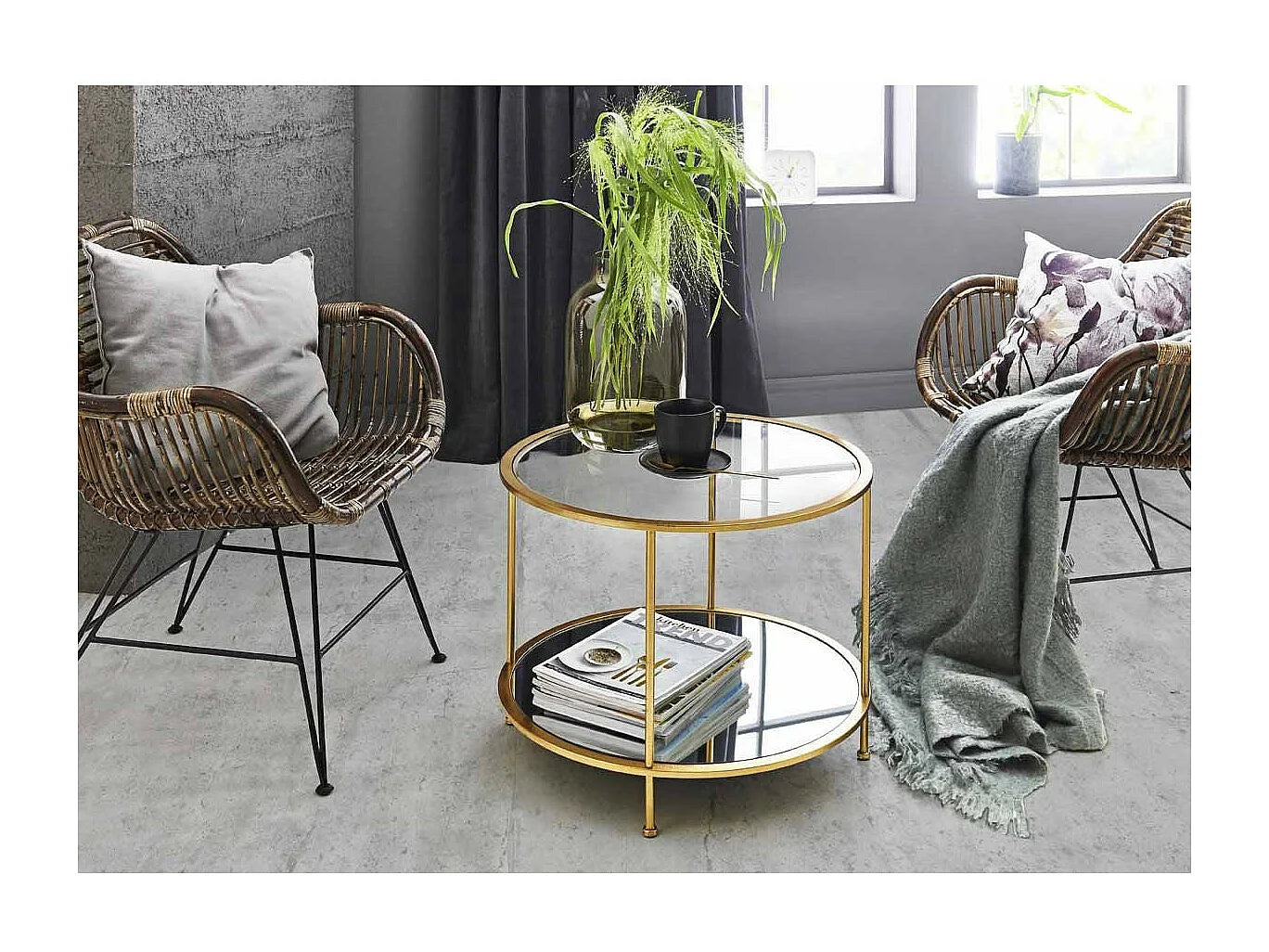 Bout de canapé rond en verre doré – LUMINA