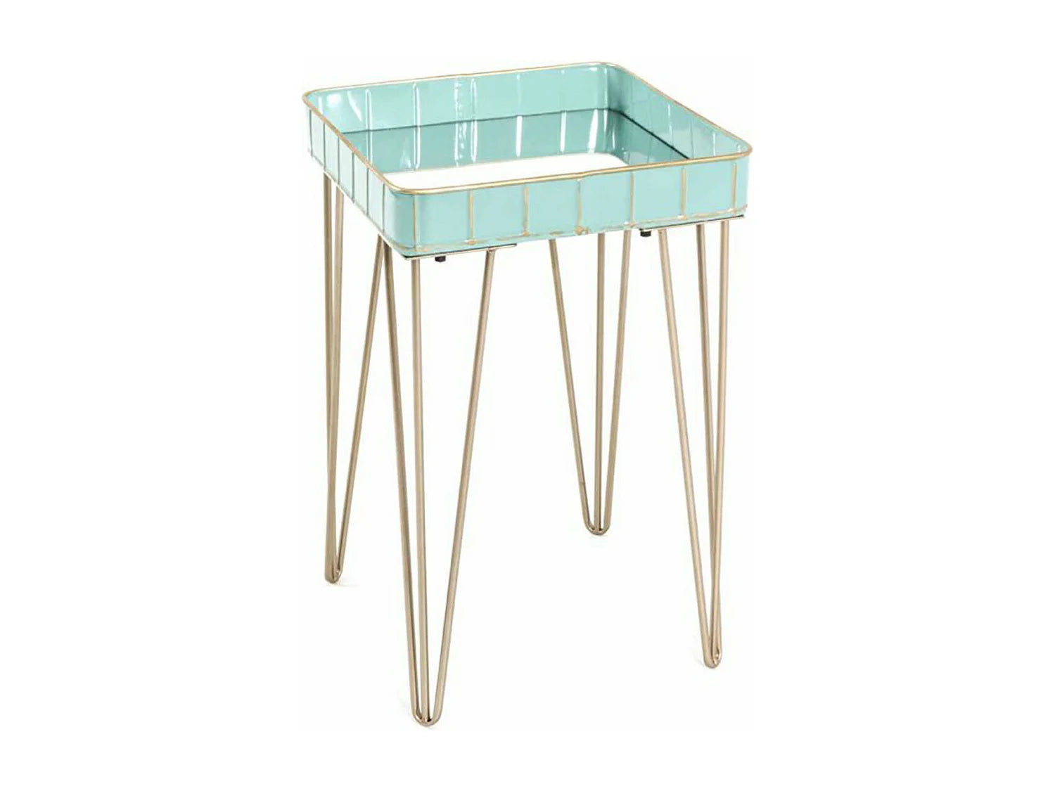 Bout de canapé carré en acier plateau miroir turquoise – ANDA