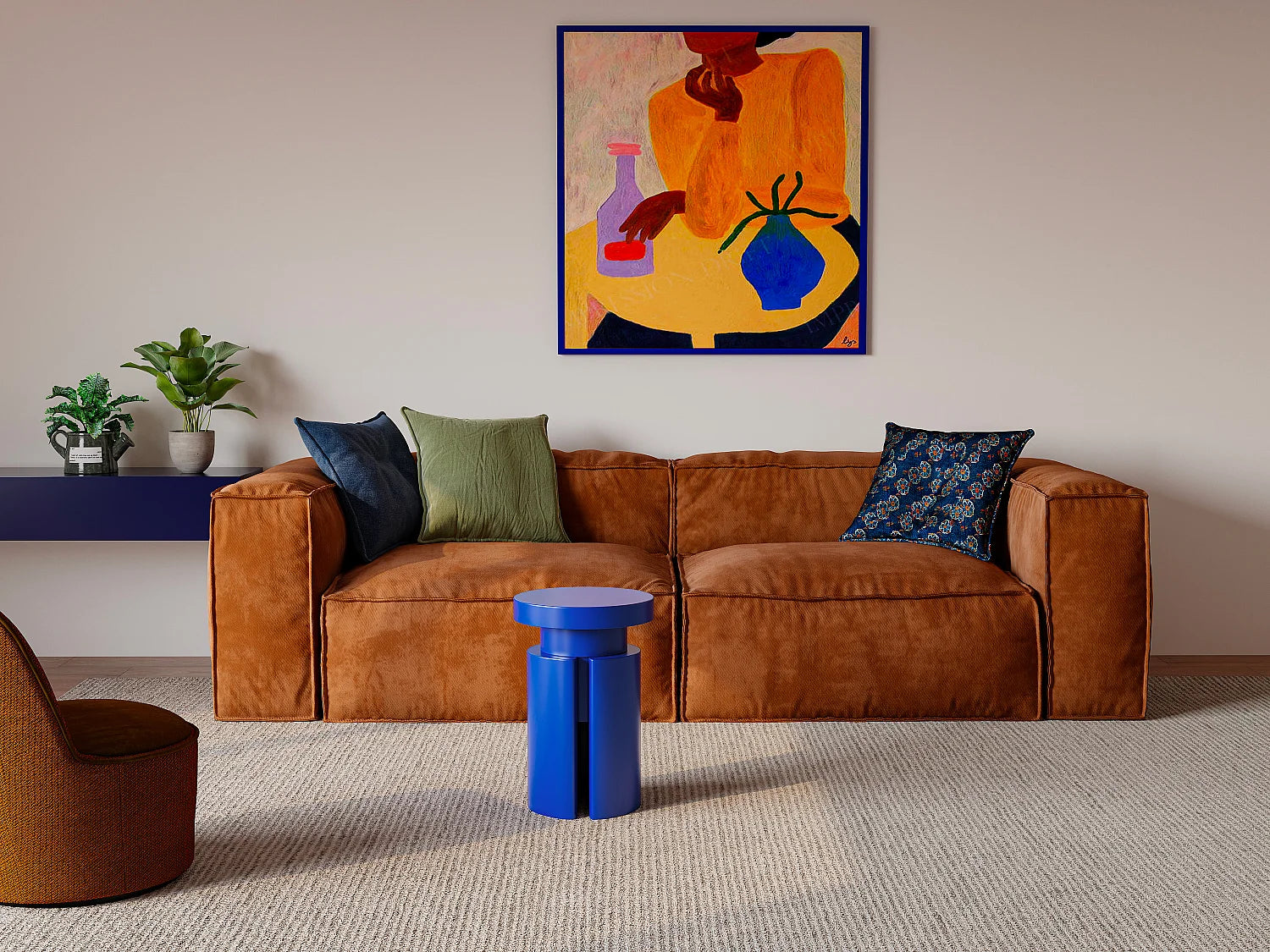 Bout de canapé en métal bleu géométrique – COBALT