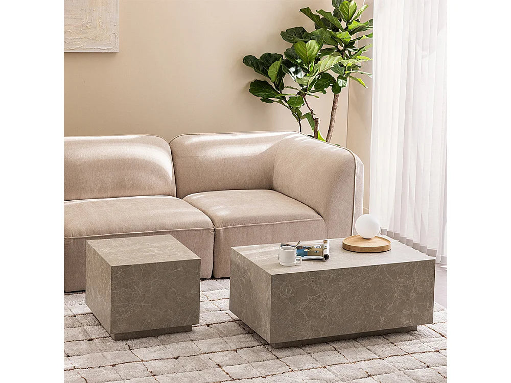 Bout de canapé carré effet marbre beige – LIPANI
