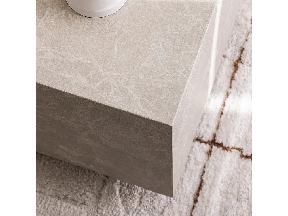 Bout de canapé carré effet marbre beige – LIPANI