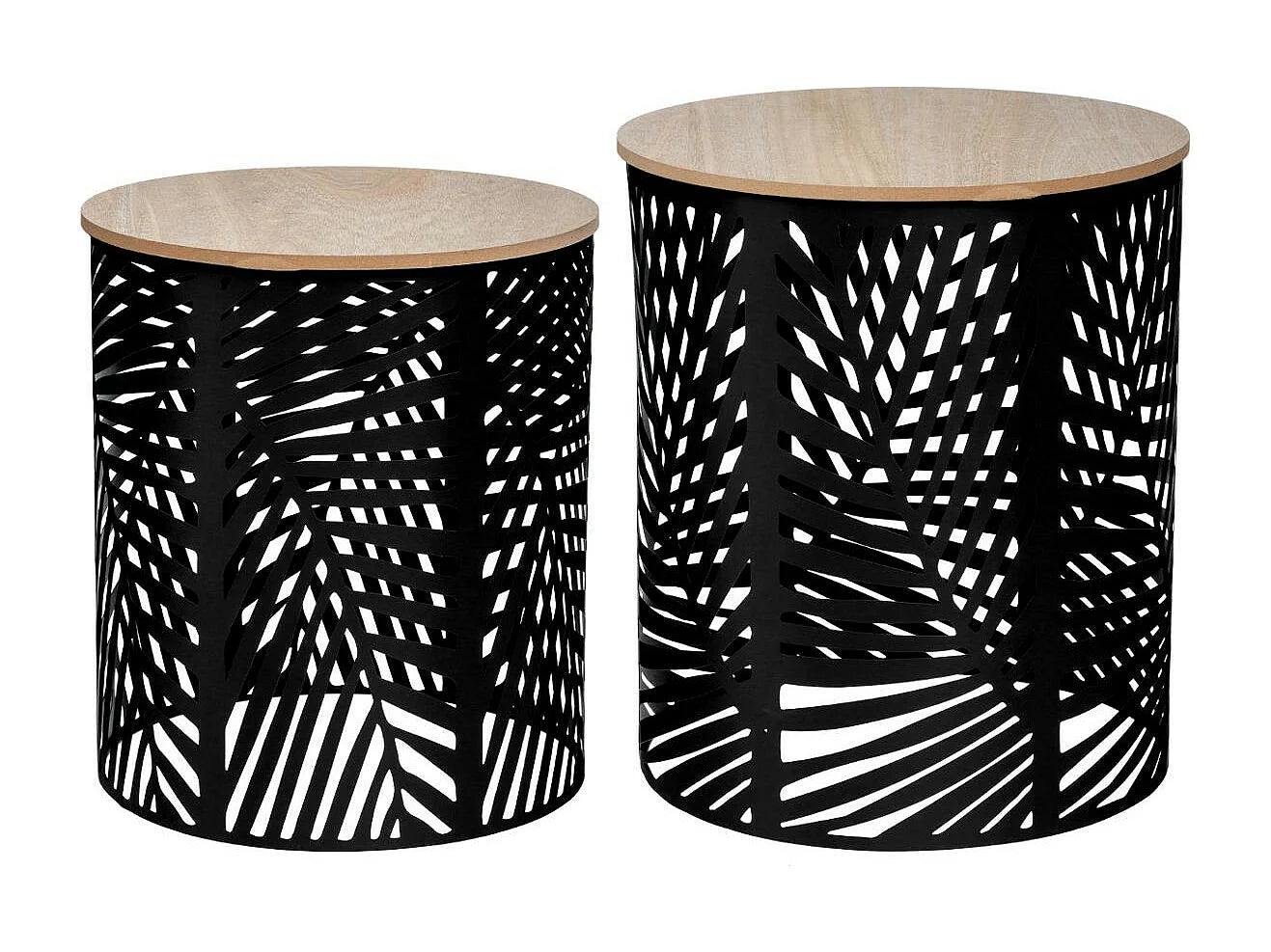 Bout de canapé métal noir feuilles bois – FOGLIA