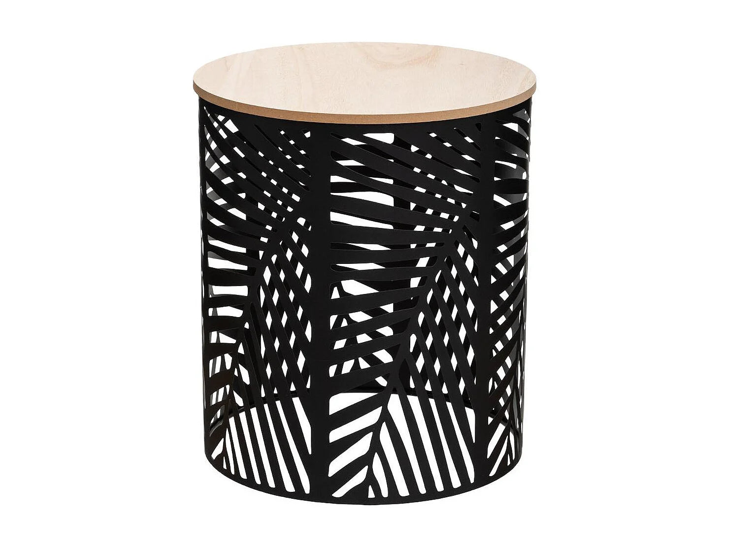 Bout de canapé métal noir feuilles bois – FOGLIA