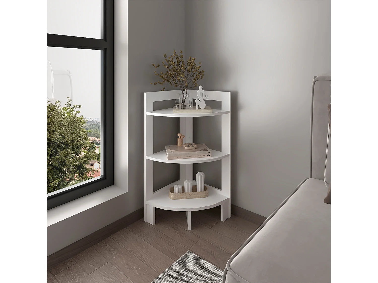 Bout de canapé tabouret blanc à 3 étagères – NORVIK