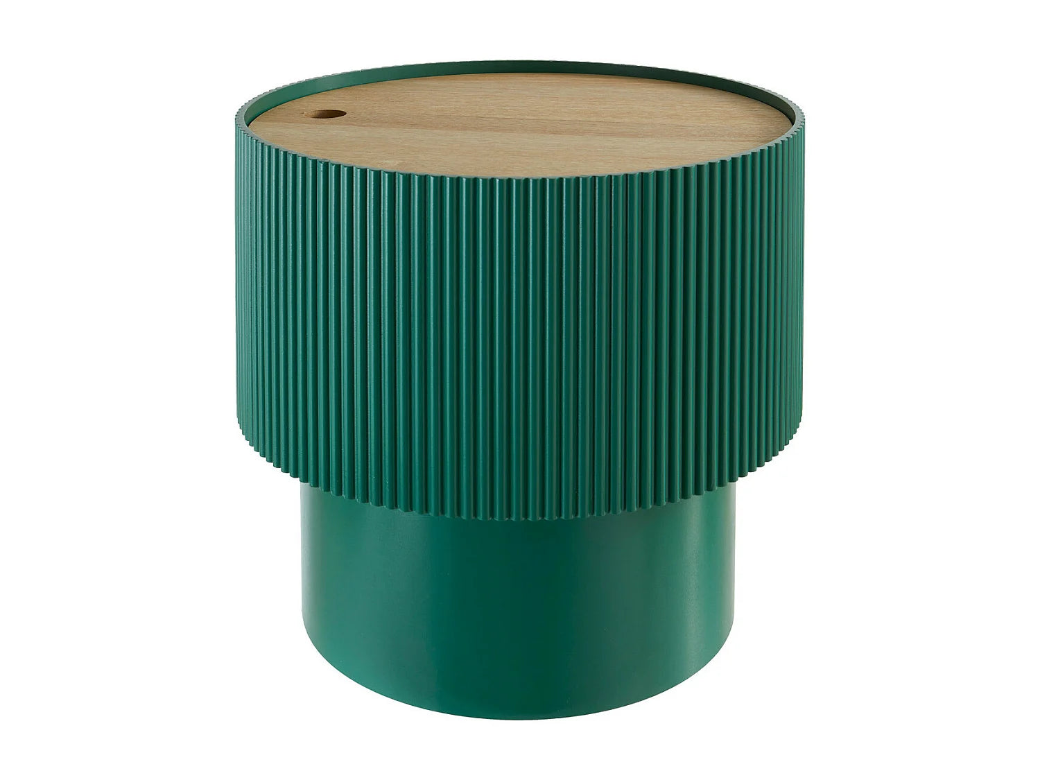 Bout de canapé coffre rond en bois cannelé vert – ENOVA