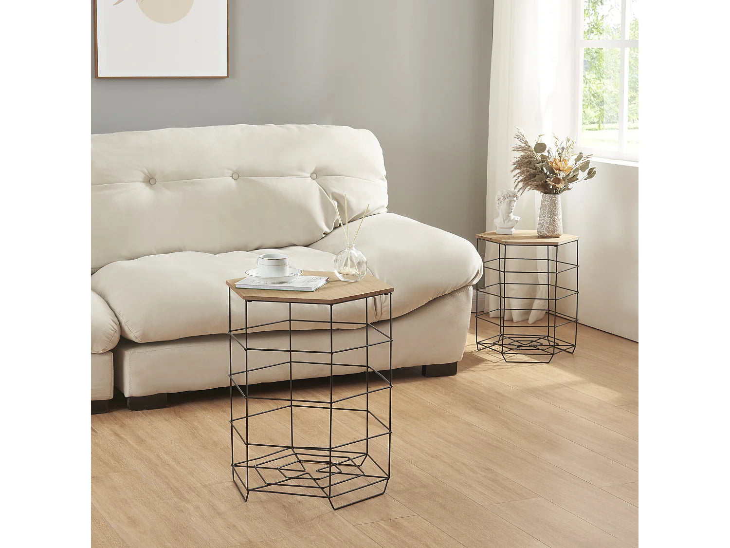 Lot de 2 bouts de canapé métal noir effet bois – HORVIK