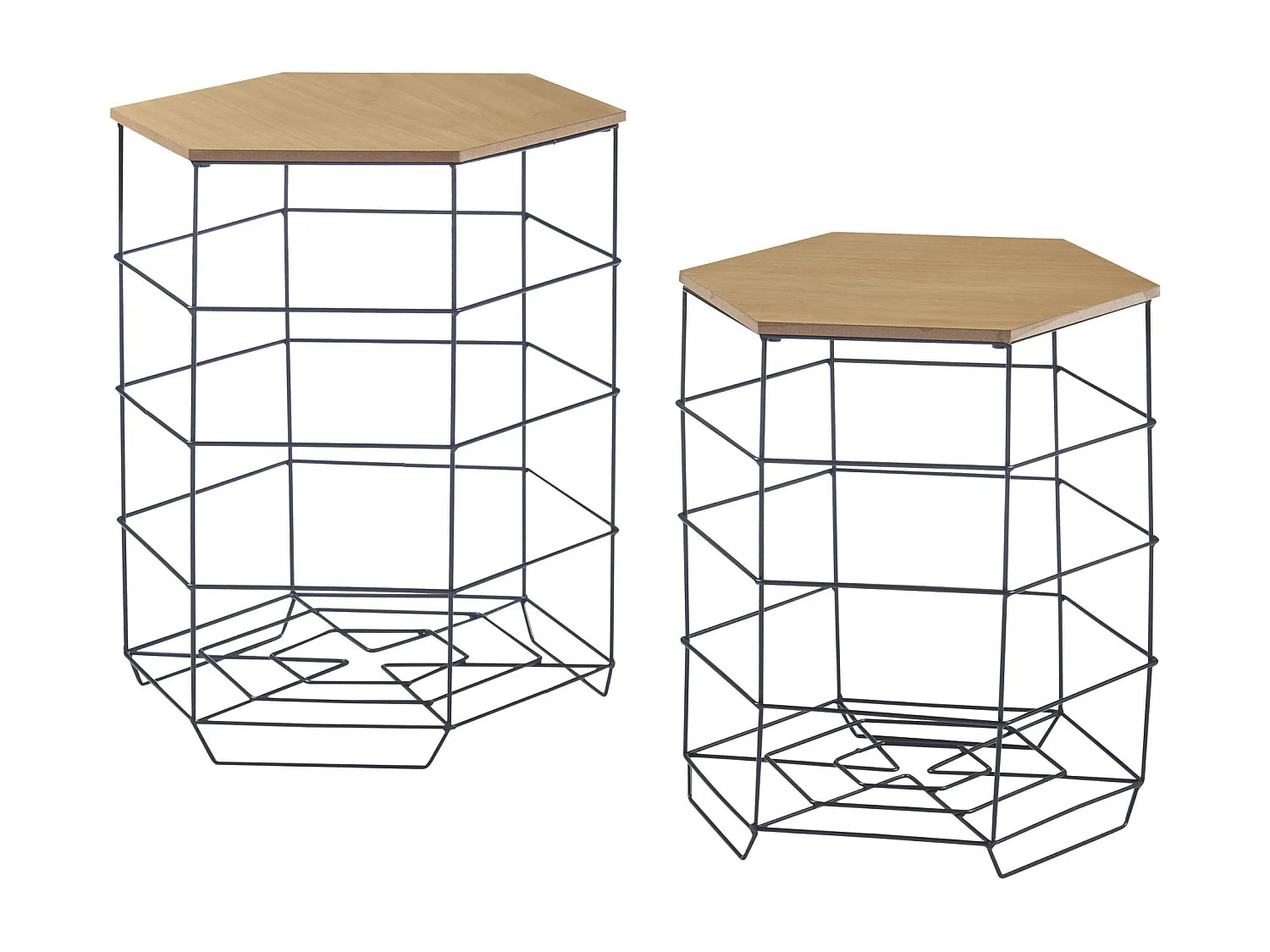 Lot de 2 bouts de canapé métal noir effet bois – HORVIK