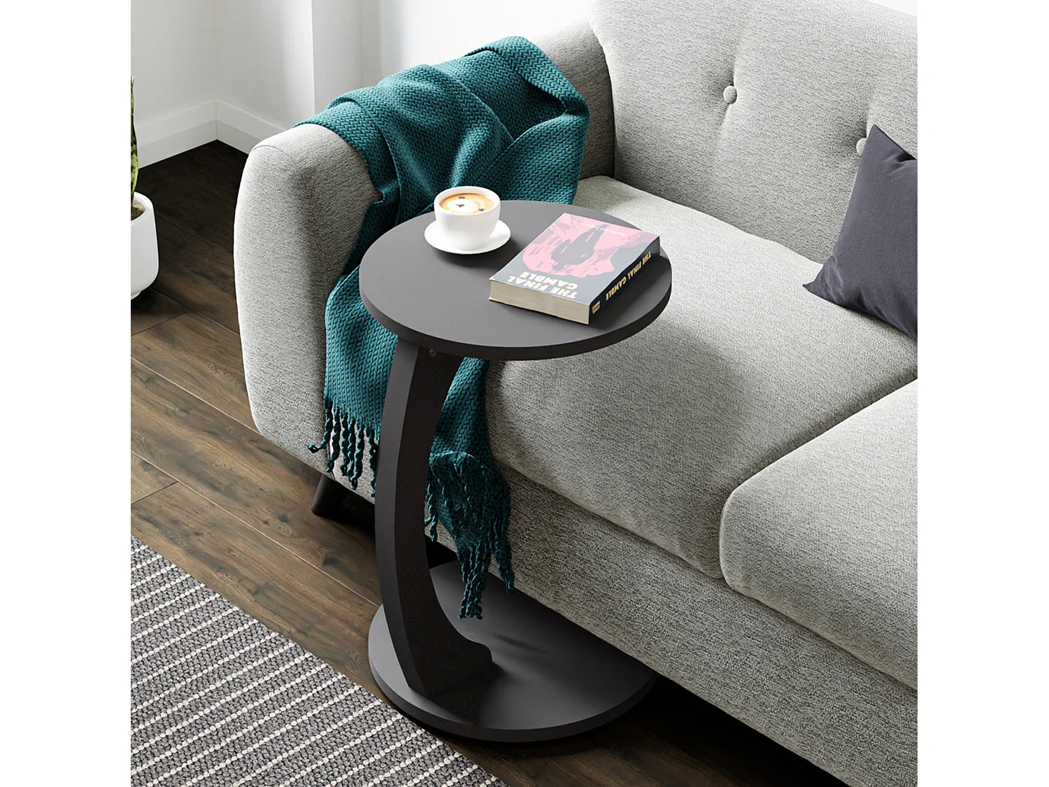 Bout de canapé rond à roulettes gris – HOLBY