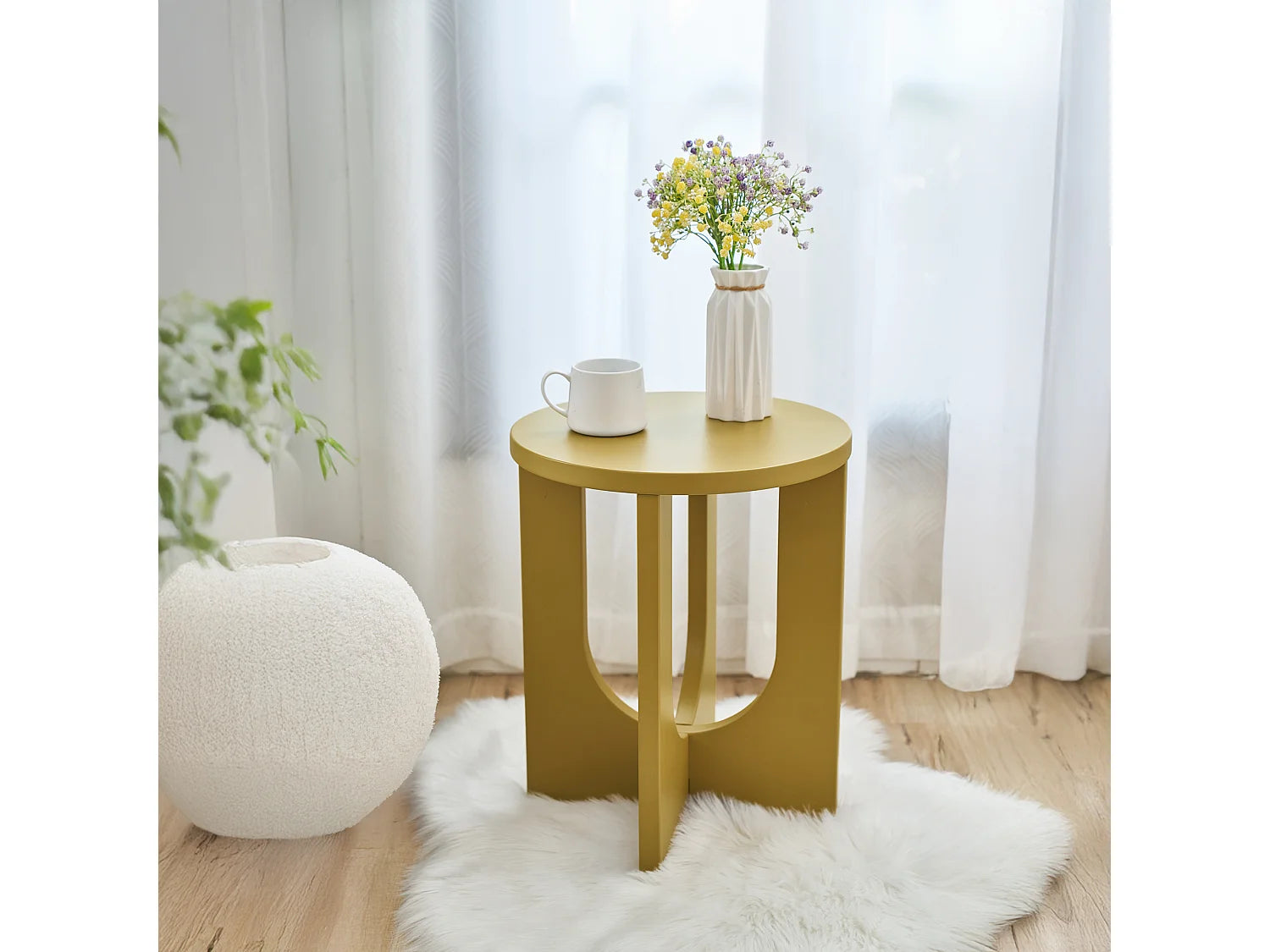 Bout de canapé carré jaune moutarde MDF – SAFRINA