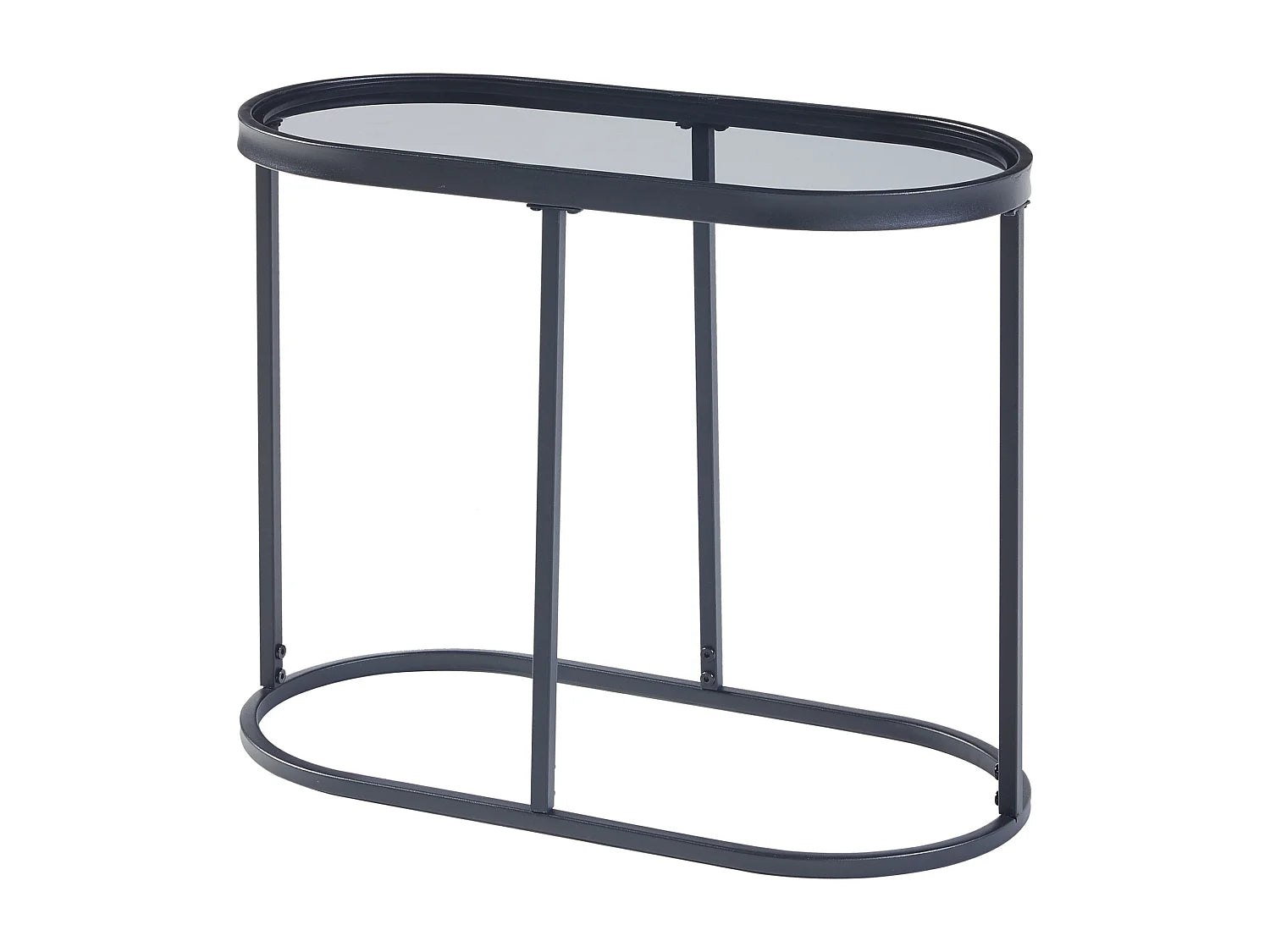 Bout de canapé ovale verre trempé et métal noir – LIVIO