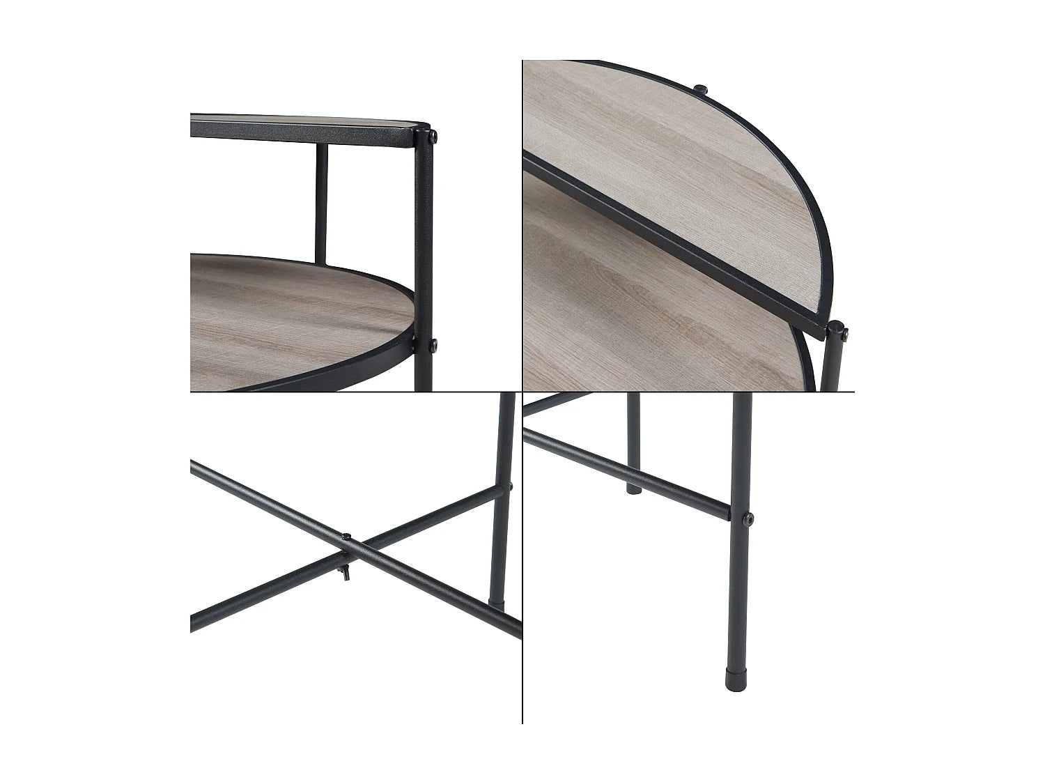 Bout de canapé rond bois et métal effet chêne – BIRKA