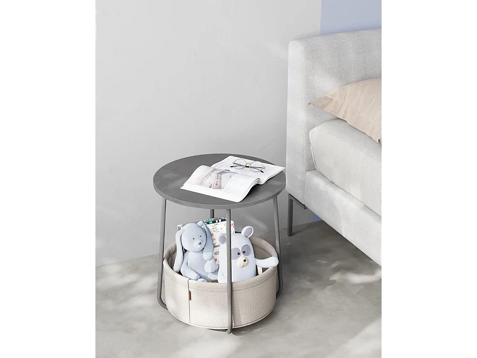 Bout de canapé rond gris avec panier – OSIER