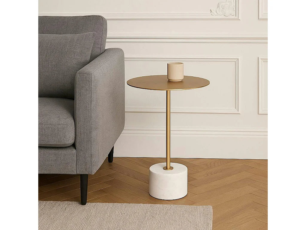 Bout de canapé rond marbre et plateau doré – TALLINN