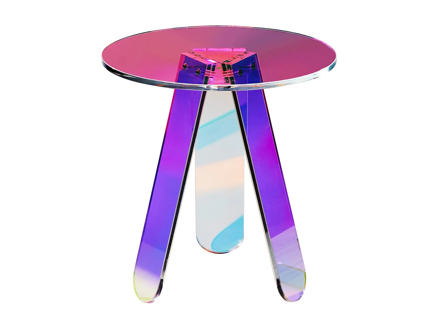 Bout de canapé bas rond irisé transparent – PRISMA