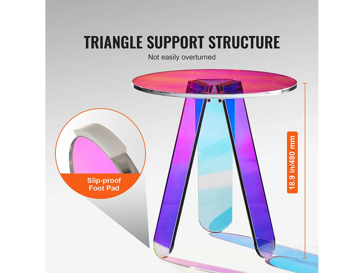 Bout de canapé bas rond irisé transparent – PRISMA