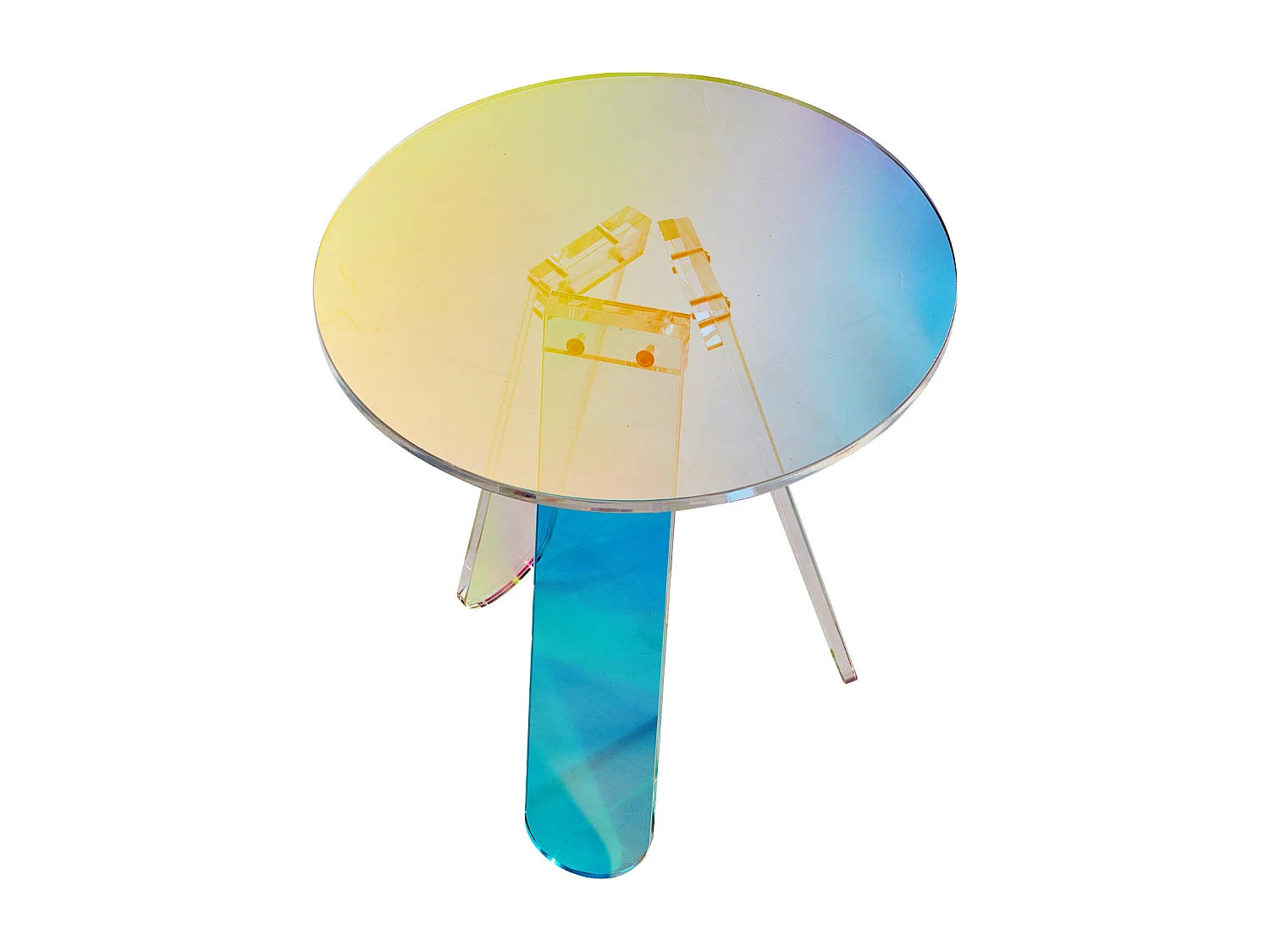 Bout de canapé bas rond irisé transparent – PRISMA
