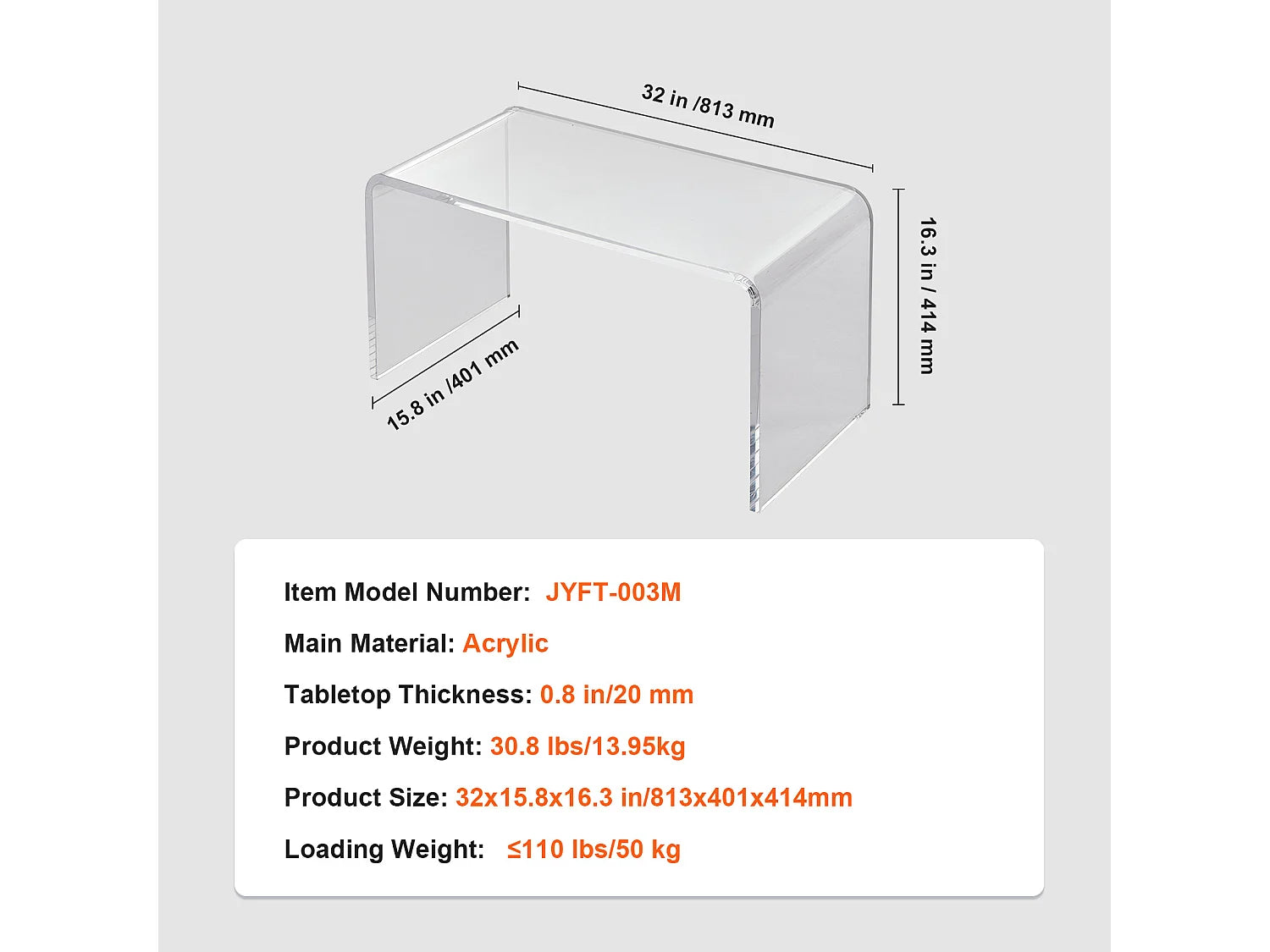 Bout de canapé en acrylique transparent forme C – CRISTAL
