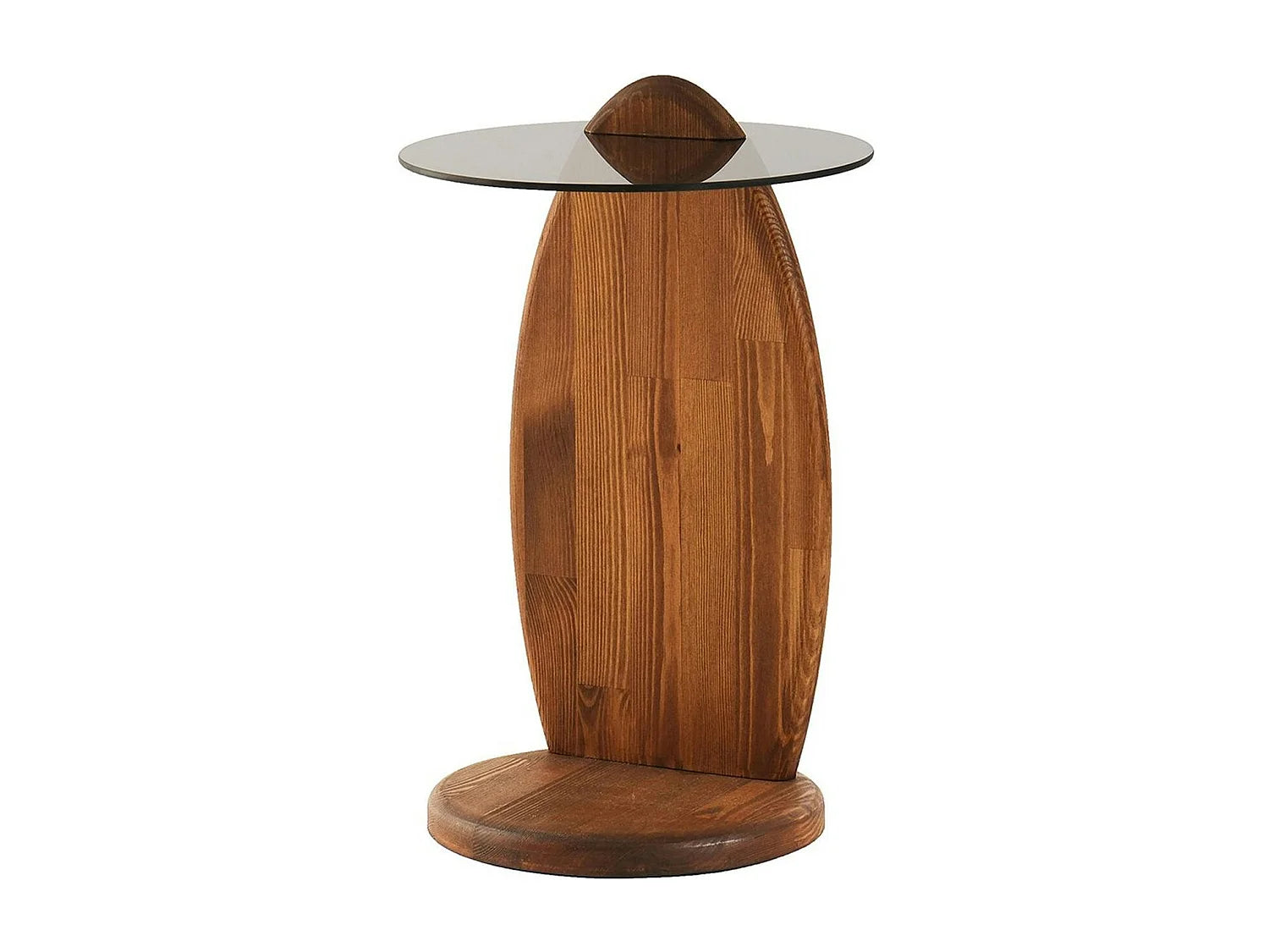 Bout de canapé rond bois et verre fumé beige – ANZIO