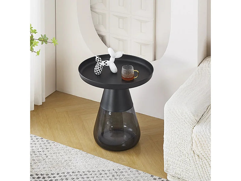 Bout de canapé verre fumé et métal noir mat – BASALT