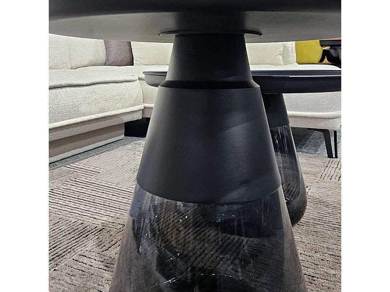 Bout de canapé verre fumé et métal noir mat – BASALT
