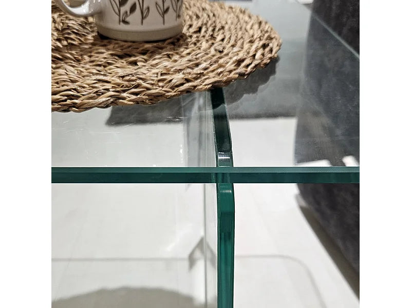 Bout de canapé carré en verre trempé transparent – GLACÉA