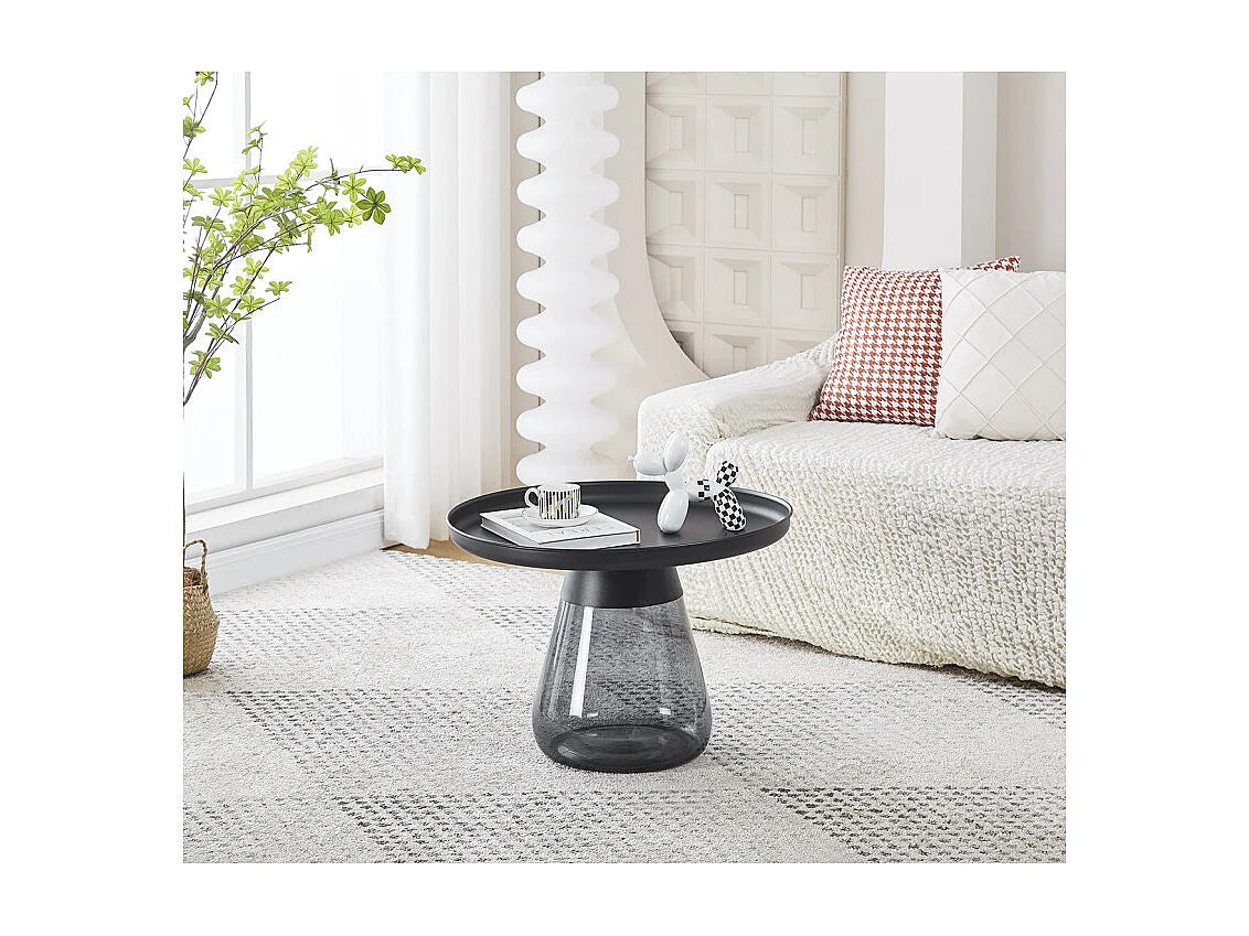 Bout de canapé verre trempé fumé et métal noir – ONYX