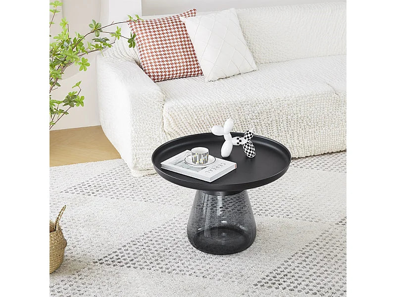 Bout de canapé verre trempé fumé et métal noir – ONYX