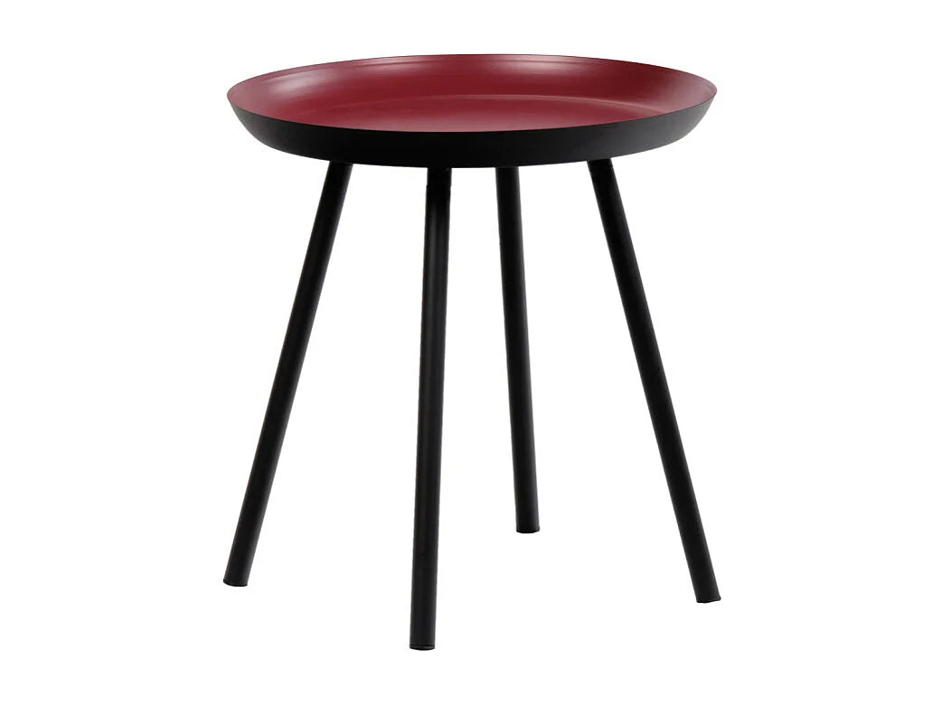 Bout de canapé rond métal rouge pieds noirs – PAVOT