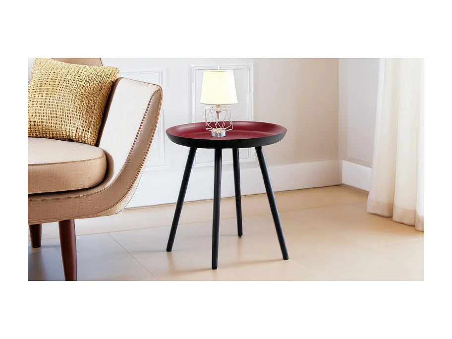 Bout de canapé rond métal rouge pieds noirs – PAVOT