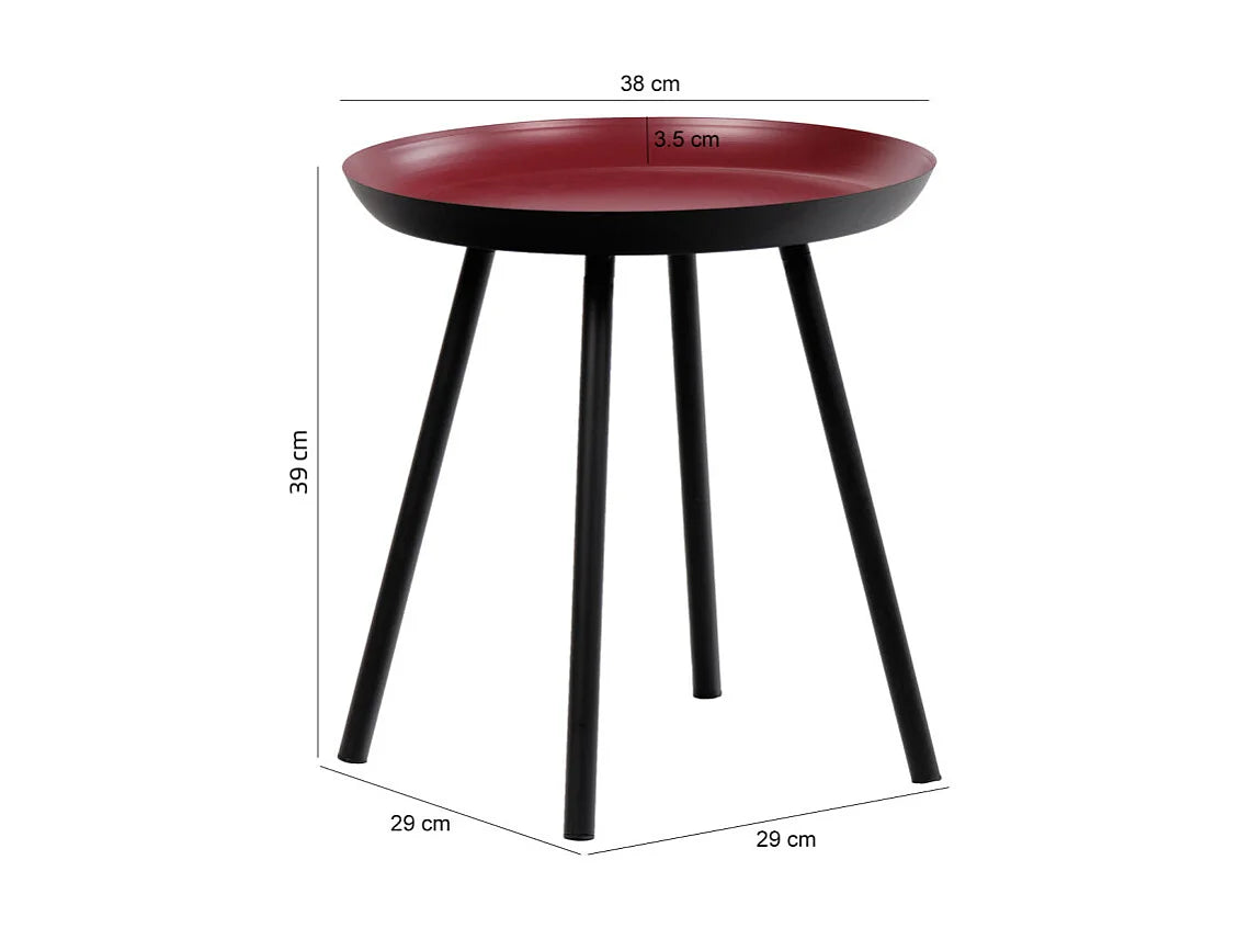 Bout de canapé rond métal rouge pieds noirs – PAVOT
