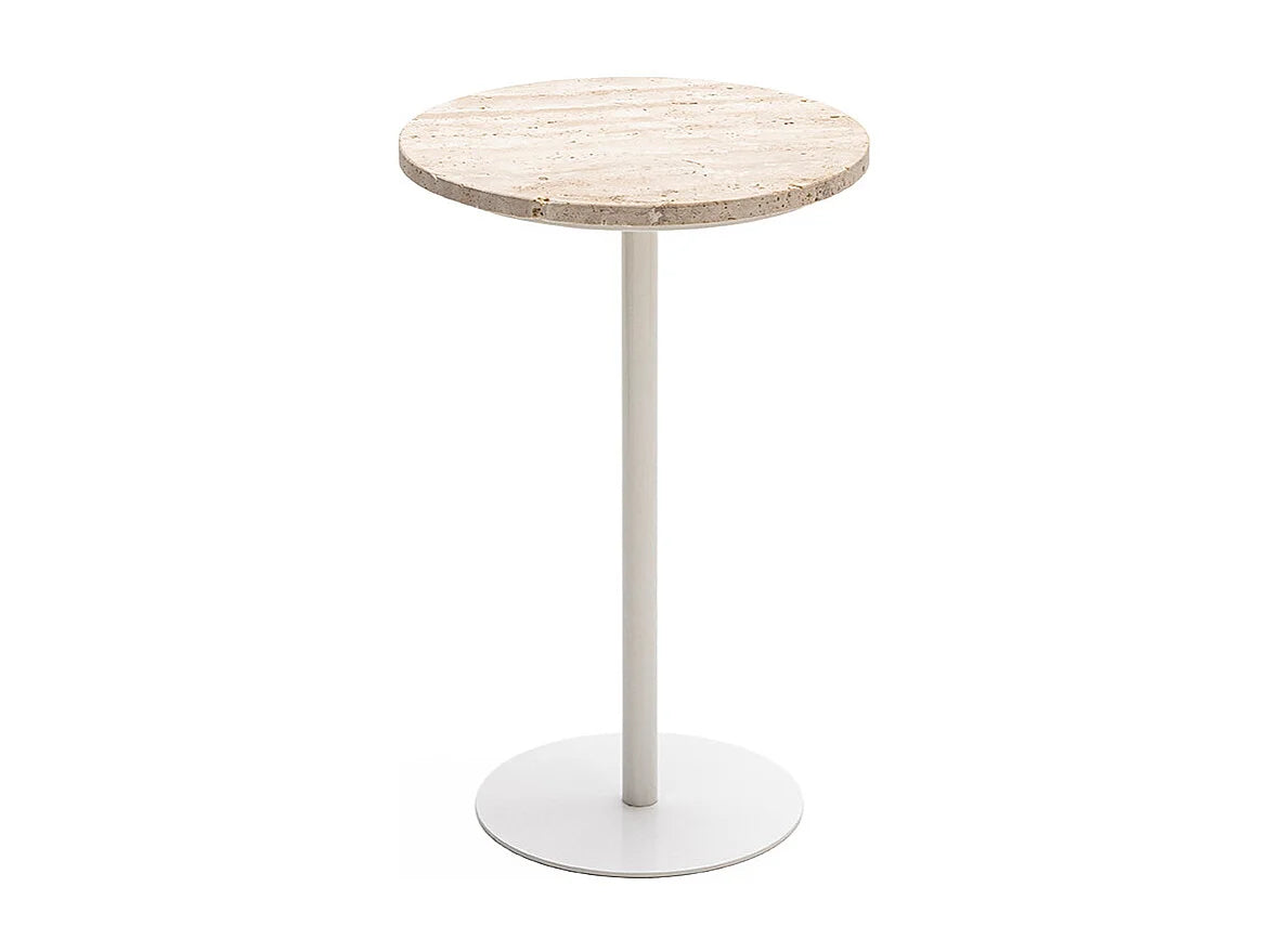 Bout de canapé rond travertin et métal beige – RITO