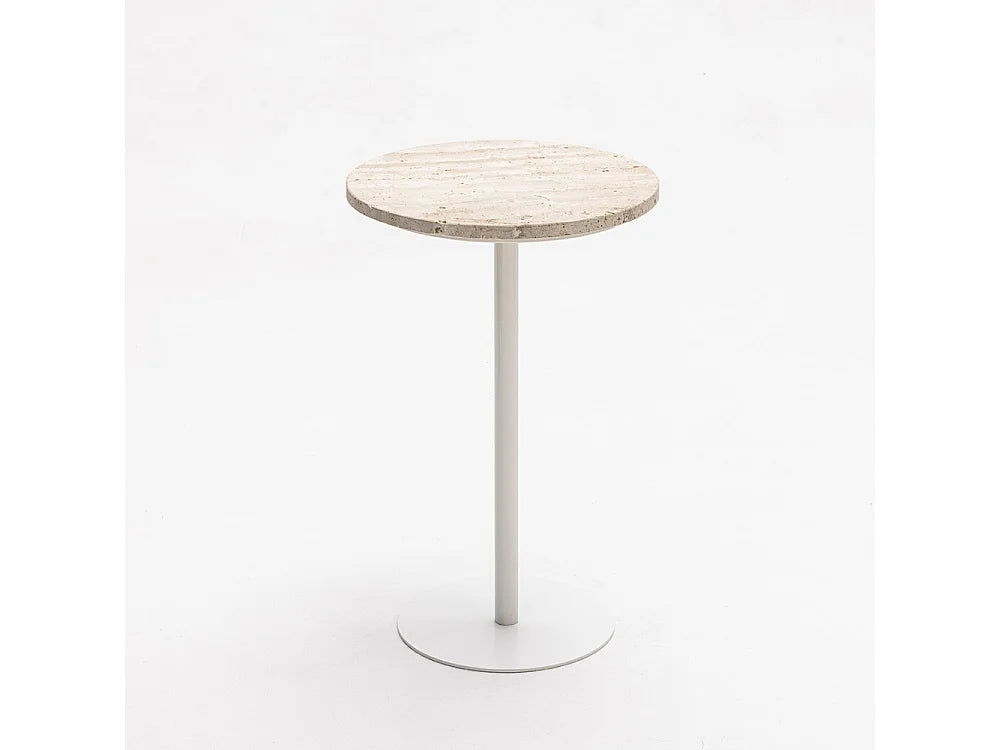 Bout de canapé rond travertin et métal beige – RITO