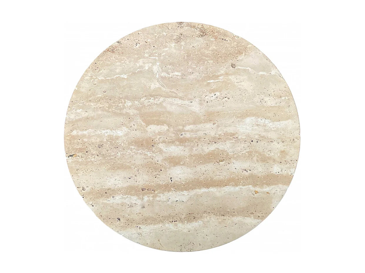 Bout de canapé rond travertin et métal beige – RITO