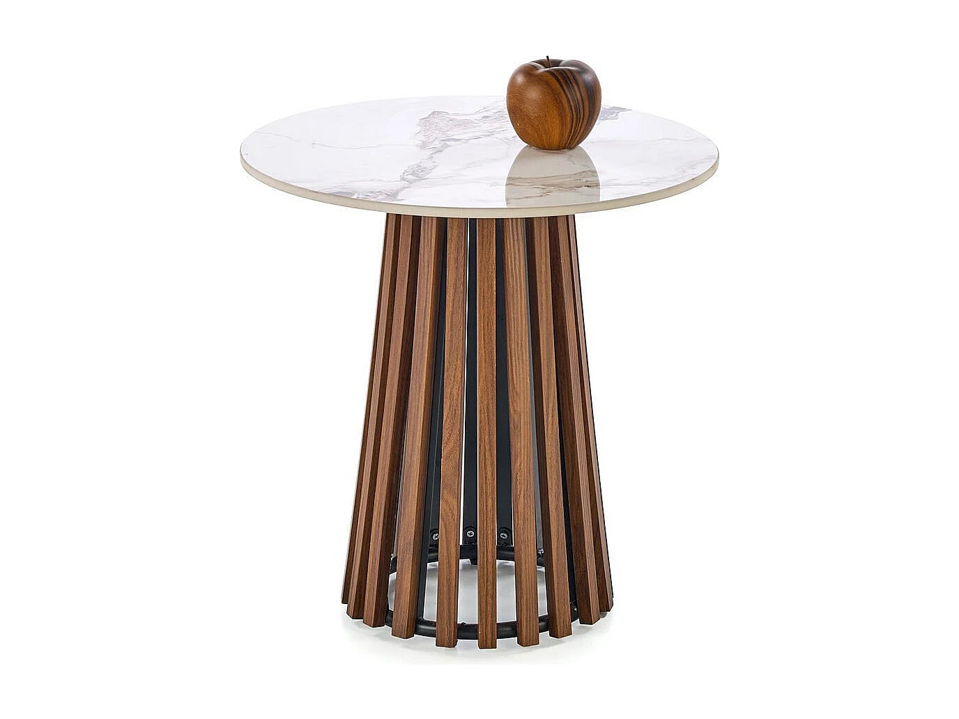 Bout de canapé rond aspect marbre et noyer beige – KAVERA