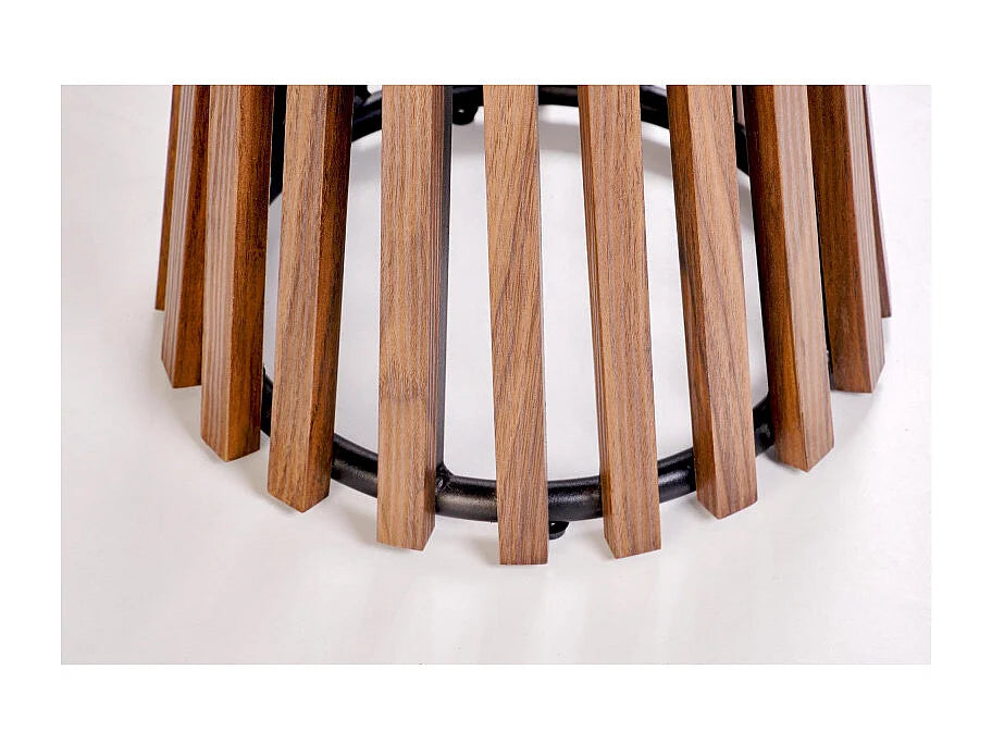 Bout de canapé rond aspect marbre et noyer beige – KAVERA