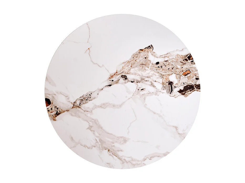 Bout de canapé rond aspect marbre et noyer beige – KAVERA