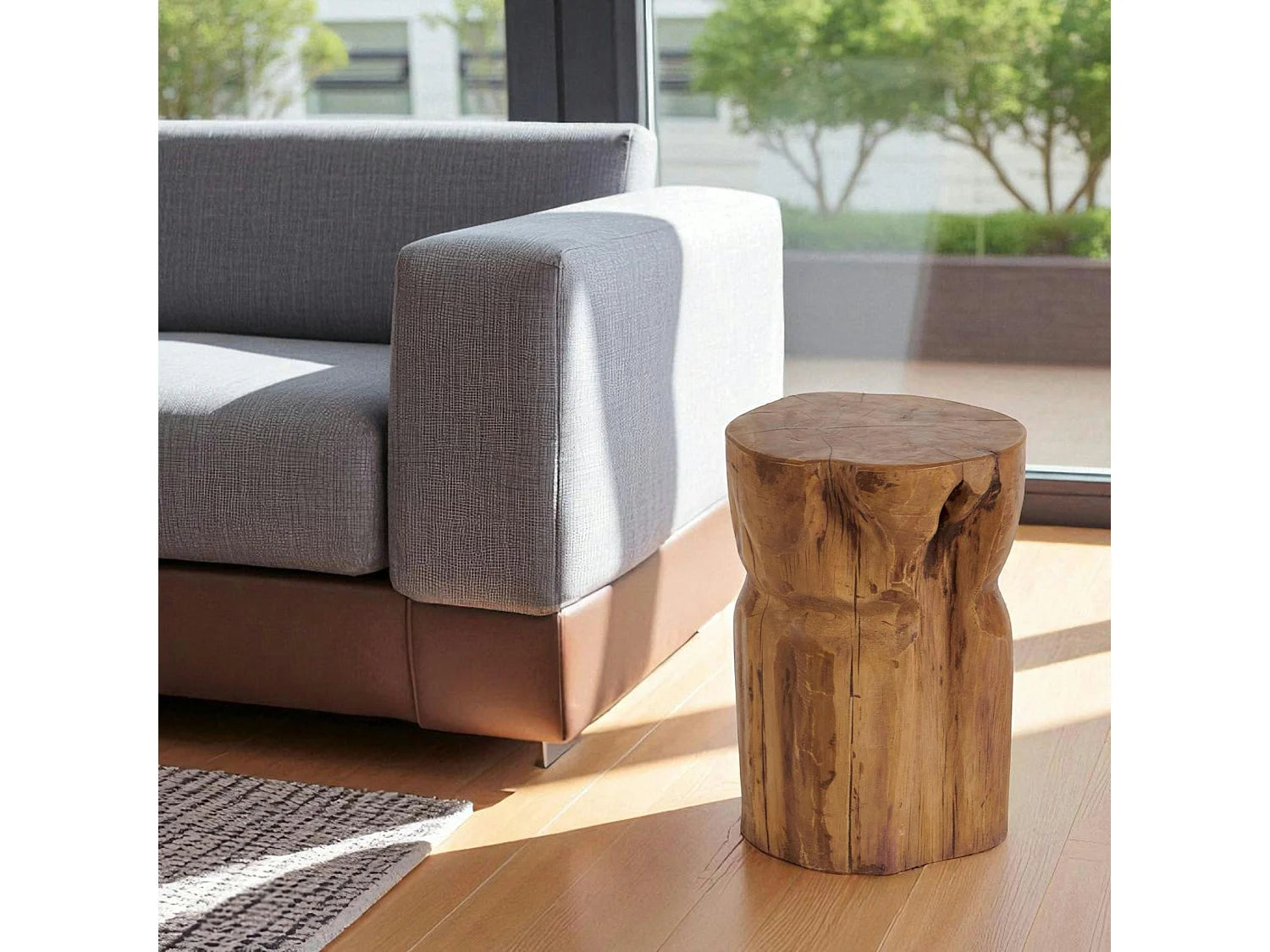 Bout de canapé rond en teck massif beige – SAVANE