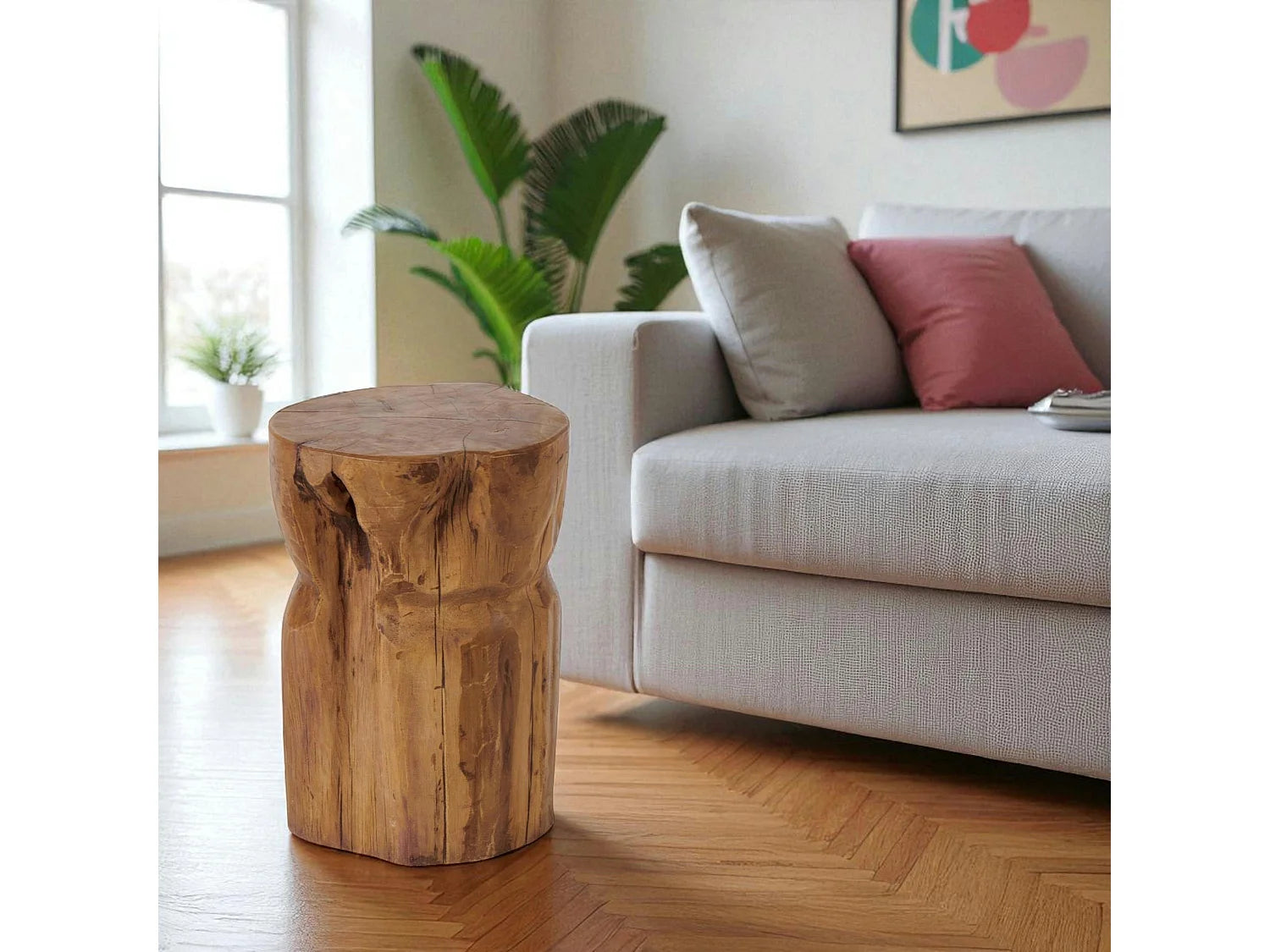 Bout de canapé rond en teck massif beige – SAVANE