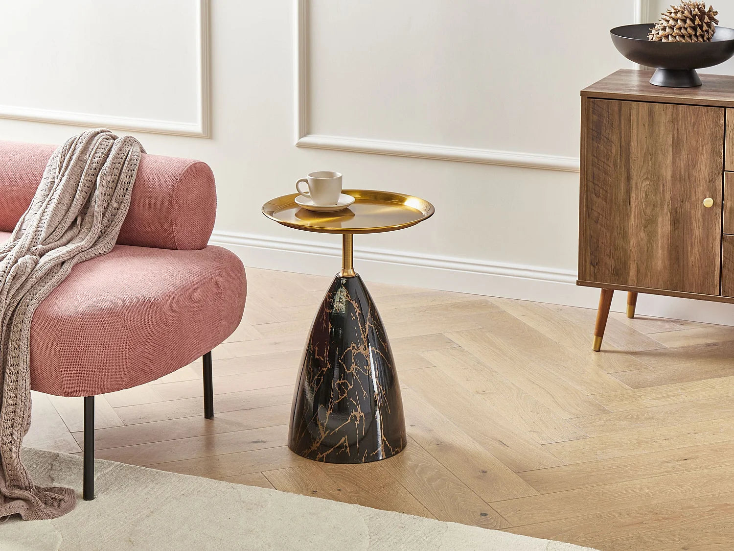 Bout de canapé rond effet marbre et doré – GLAMA