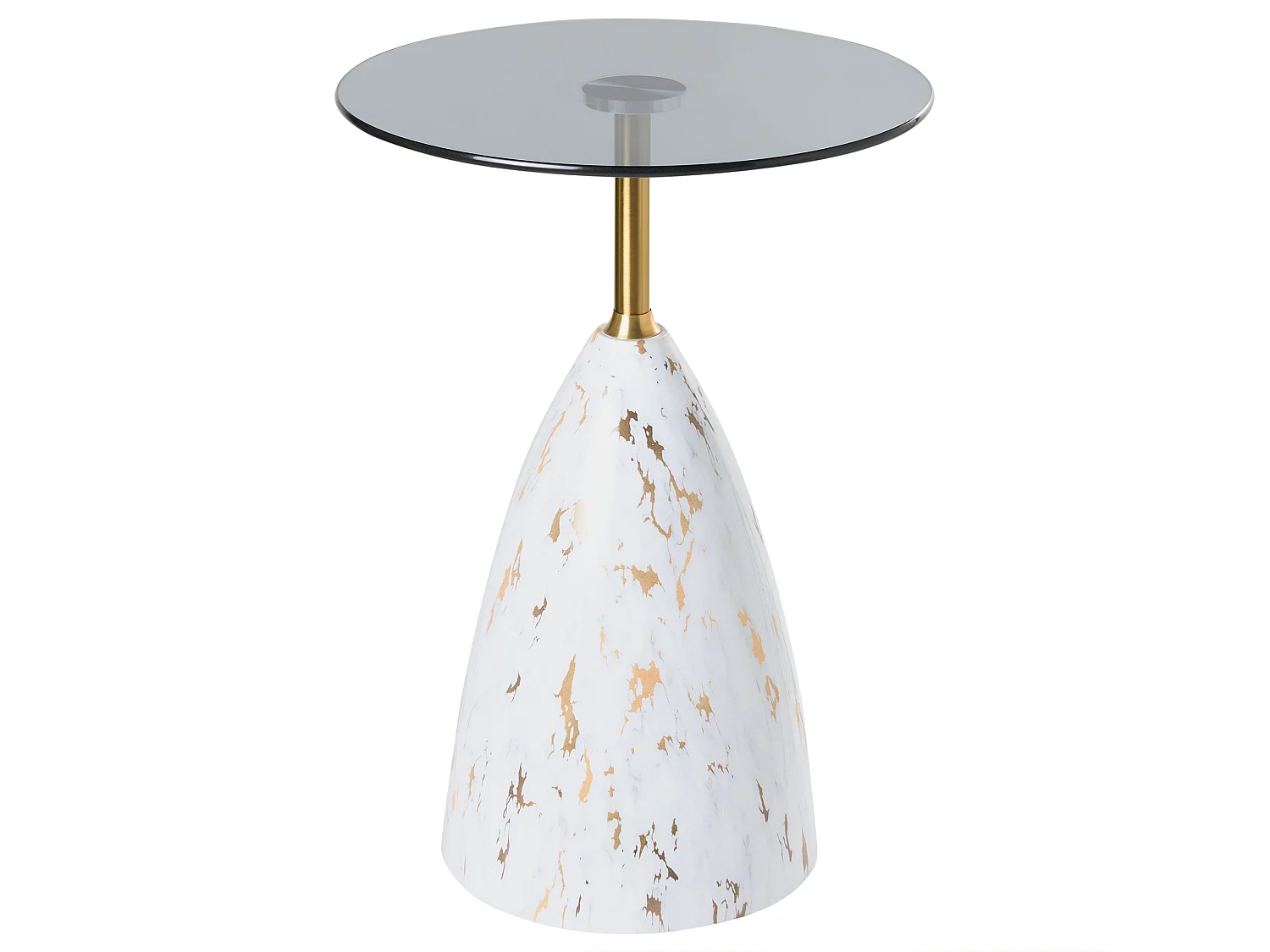 Bout de canapé rond verre et pied effet marbre blanc – WABBY
