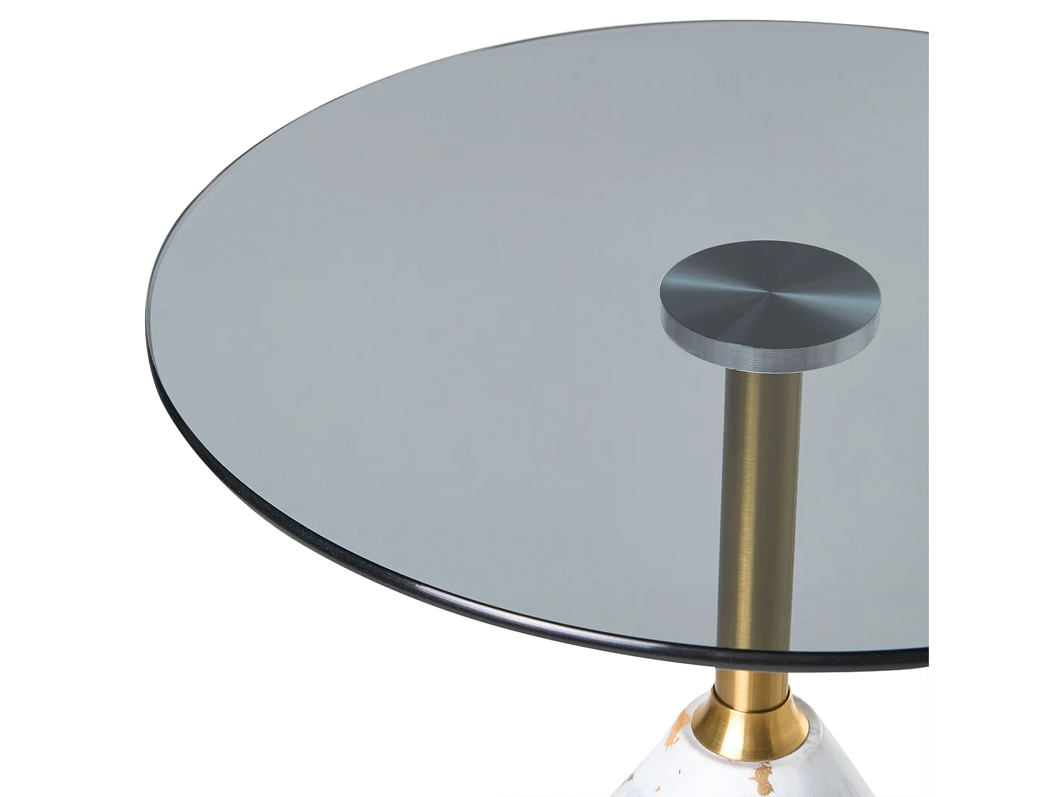 Bout de canapé rond verre et pied effet marbre blanc – WABBY